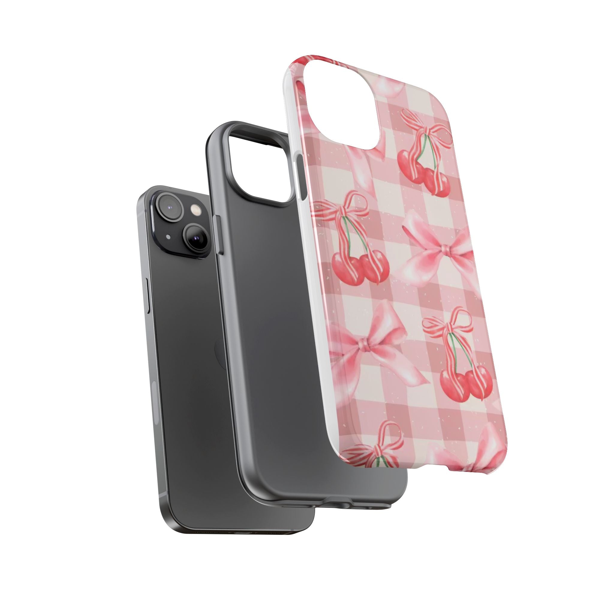 Pink Cherry Bow Phone Case — Cute Gingham Cherry Pattern