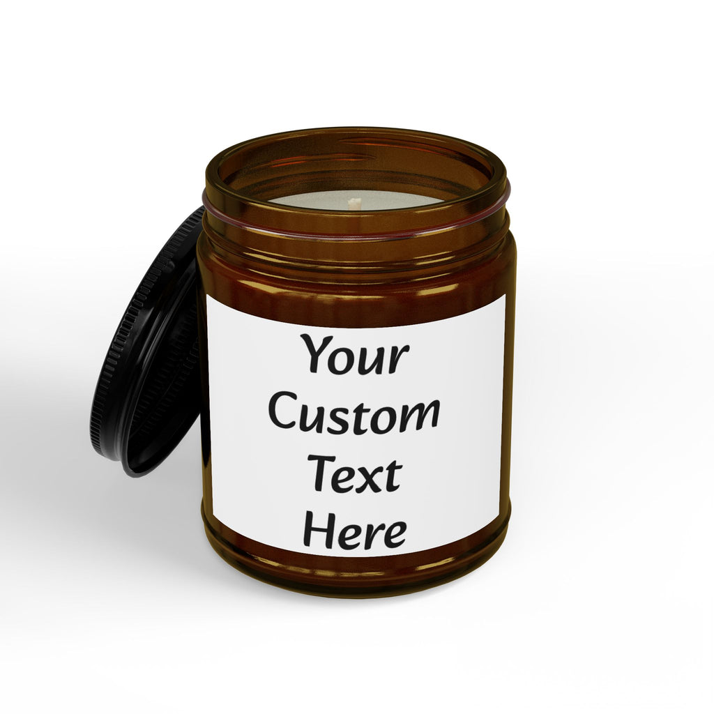 Custom Text Amber Jar Soy Candle 4oz 9oz | Black Lid, Personalized Label