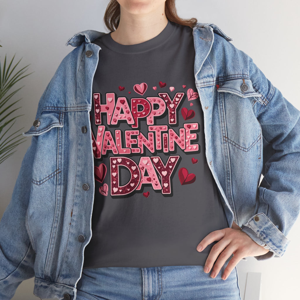 Valentine's Day Tee — 'Happy Valentine Day' Heart Graphic Shirt