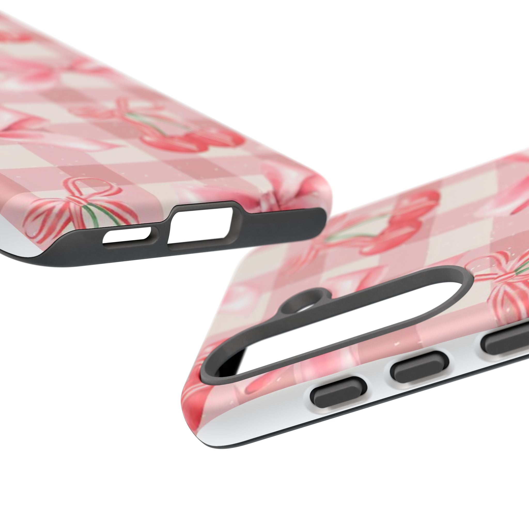 Pink Cherry Bow Phone Case — Cute Gingham Cherry Pattern