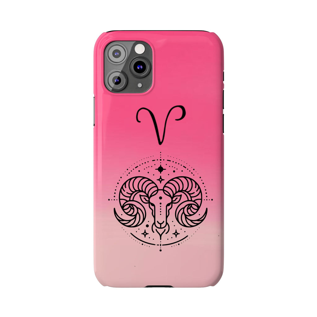 Aries Zodiac Slim Phone Case - Pink Gradient Ram Horoscope Design