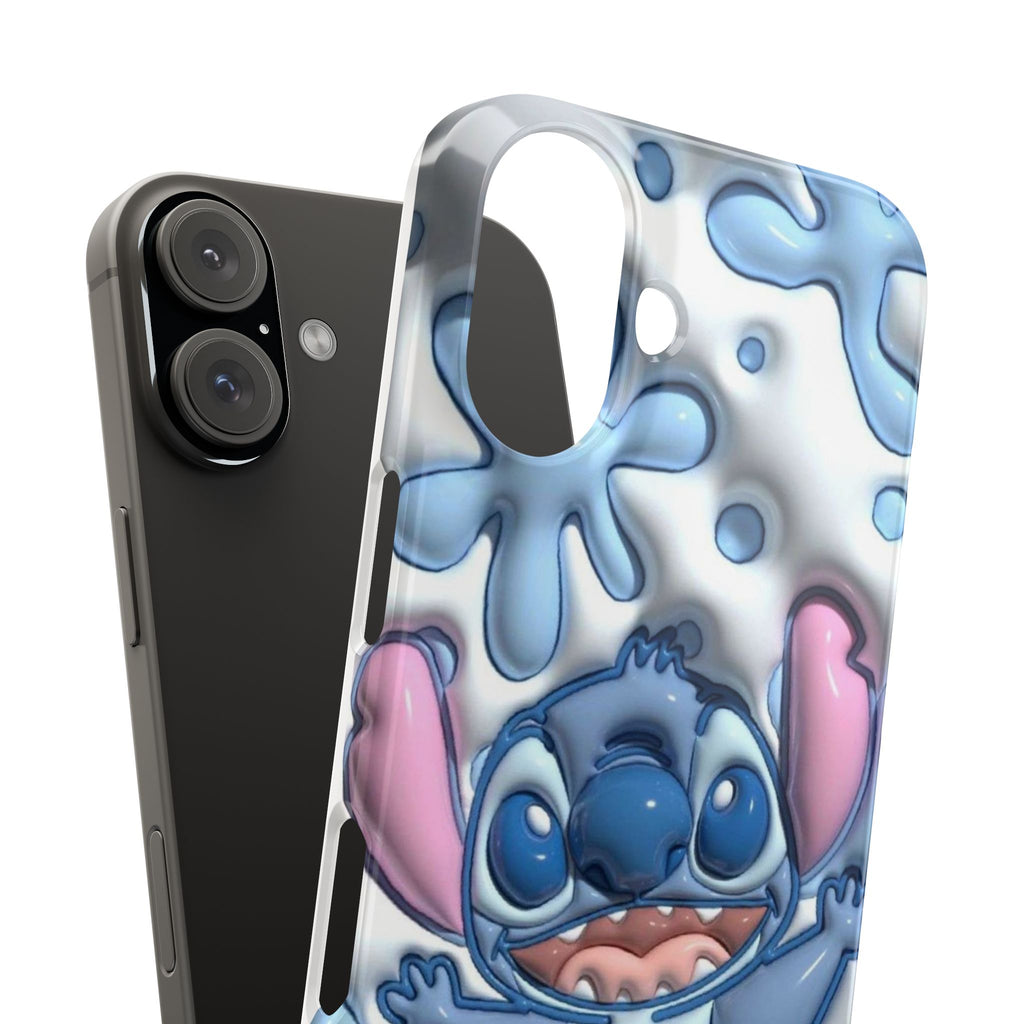 Cute Stitch Slim Phone Case – Blue Splash Cartoon Phone Cover