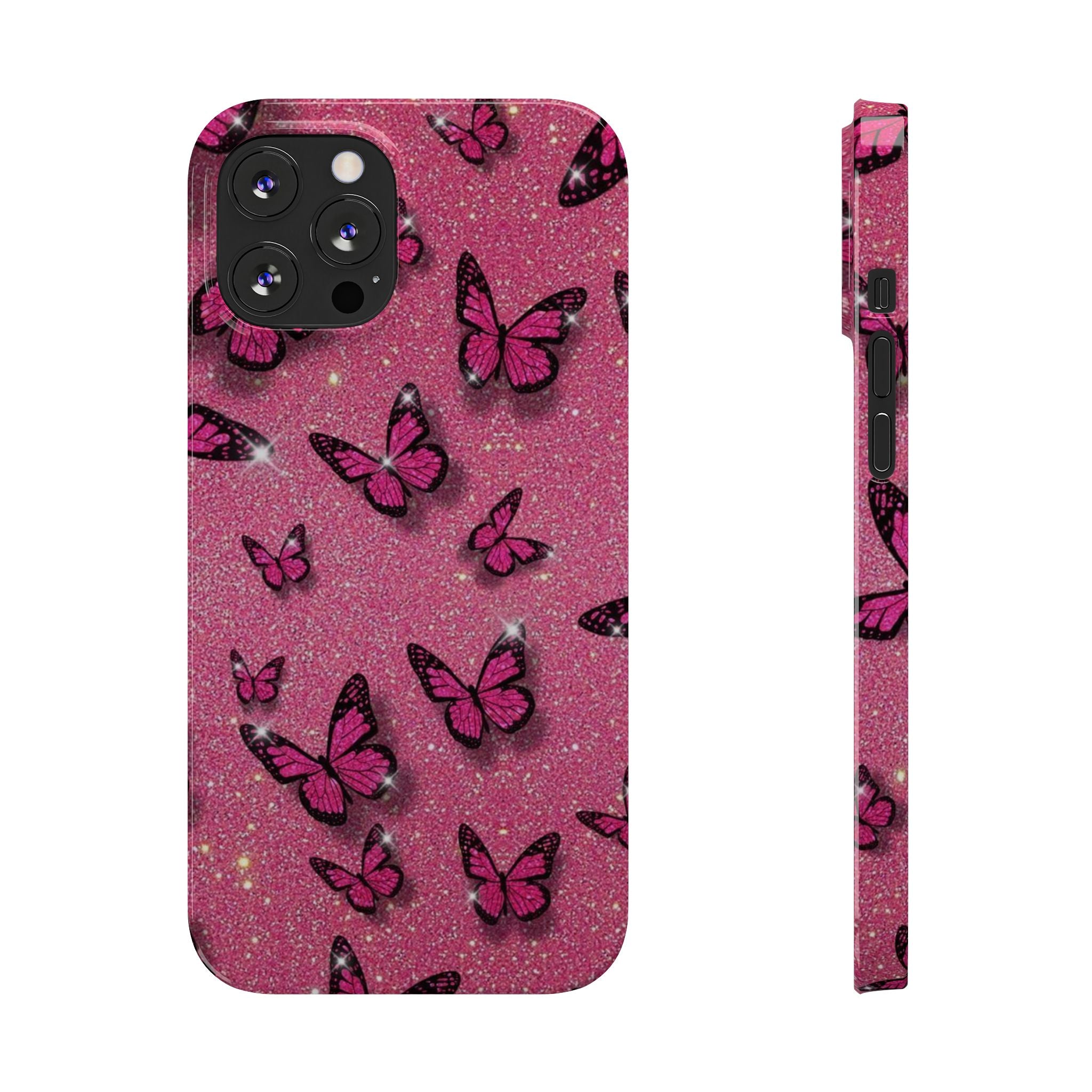 Pink Glitter Butterfly Slim Phone Case — Sparkle Galaxy Floral Phone Cover