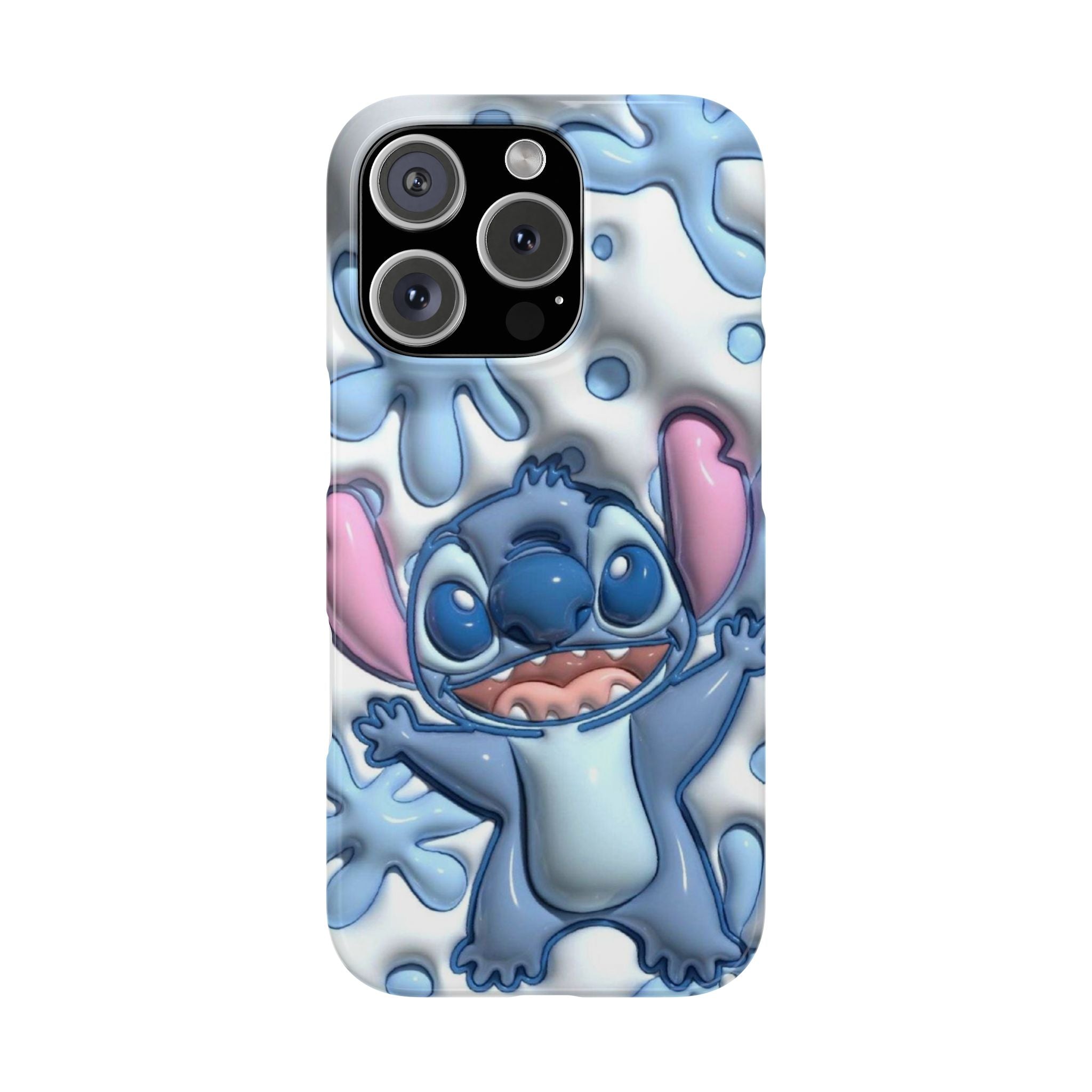 Cute Stitch Slim Phone Case – Blue Splash Cartoon Phone Cover