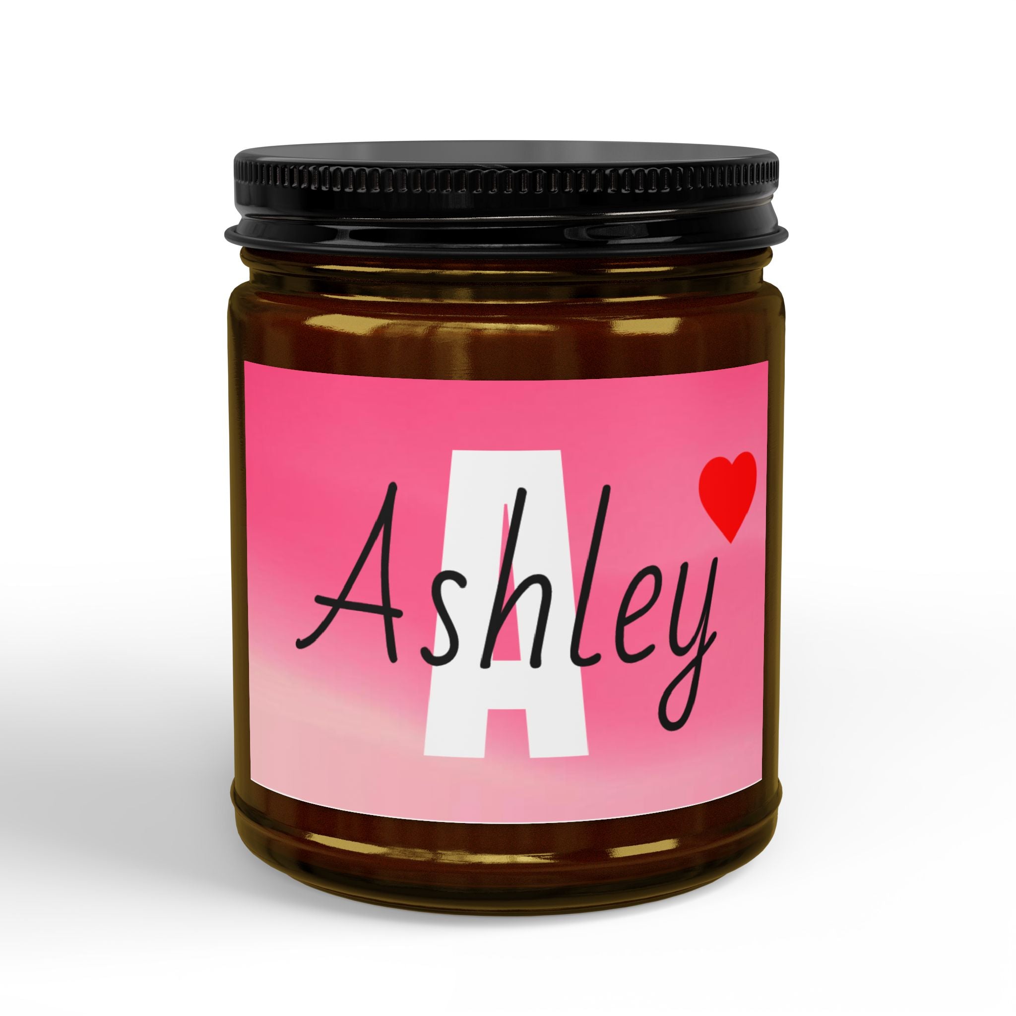 Personalized Amber Jar Soy Candle 4oz 9oz | Black Lid, Personalized Label