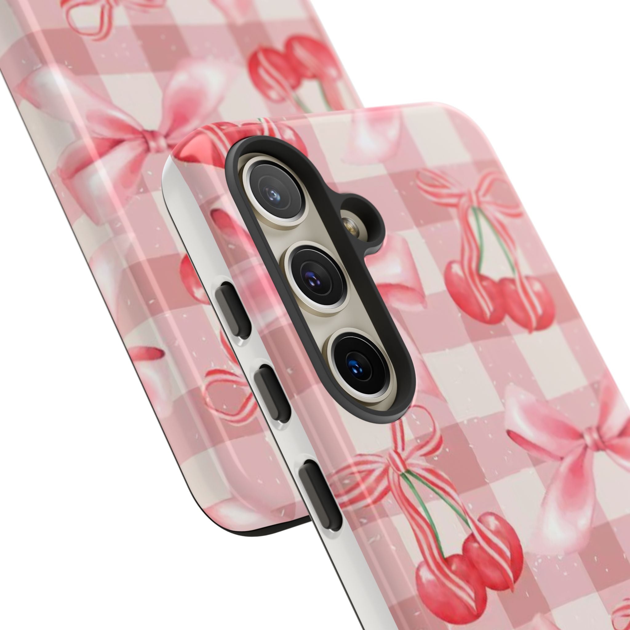 Pink Cherry Bow Phone Case — Cute Gingham Cherry Pattern