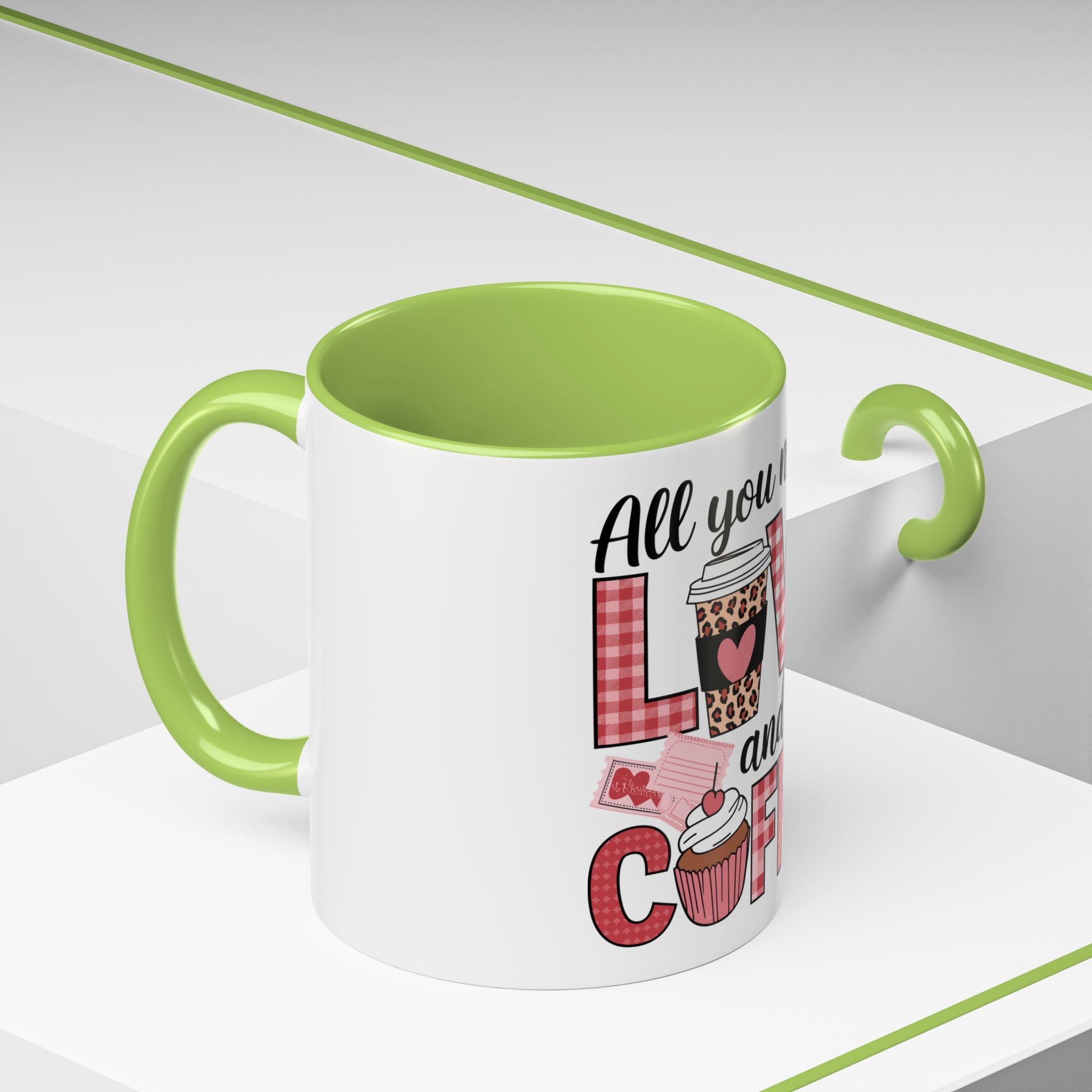 All You Need Is Love and Coffee Accent Mug — Valentine’s Day Cute Coffee Cup (11/15oz)