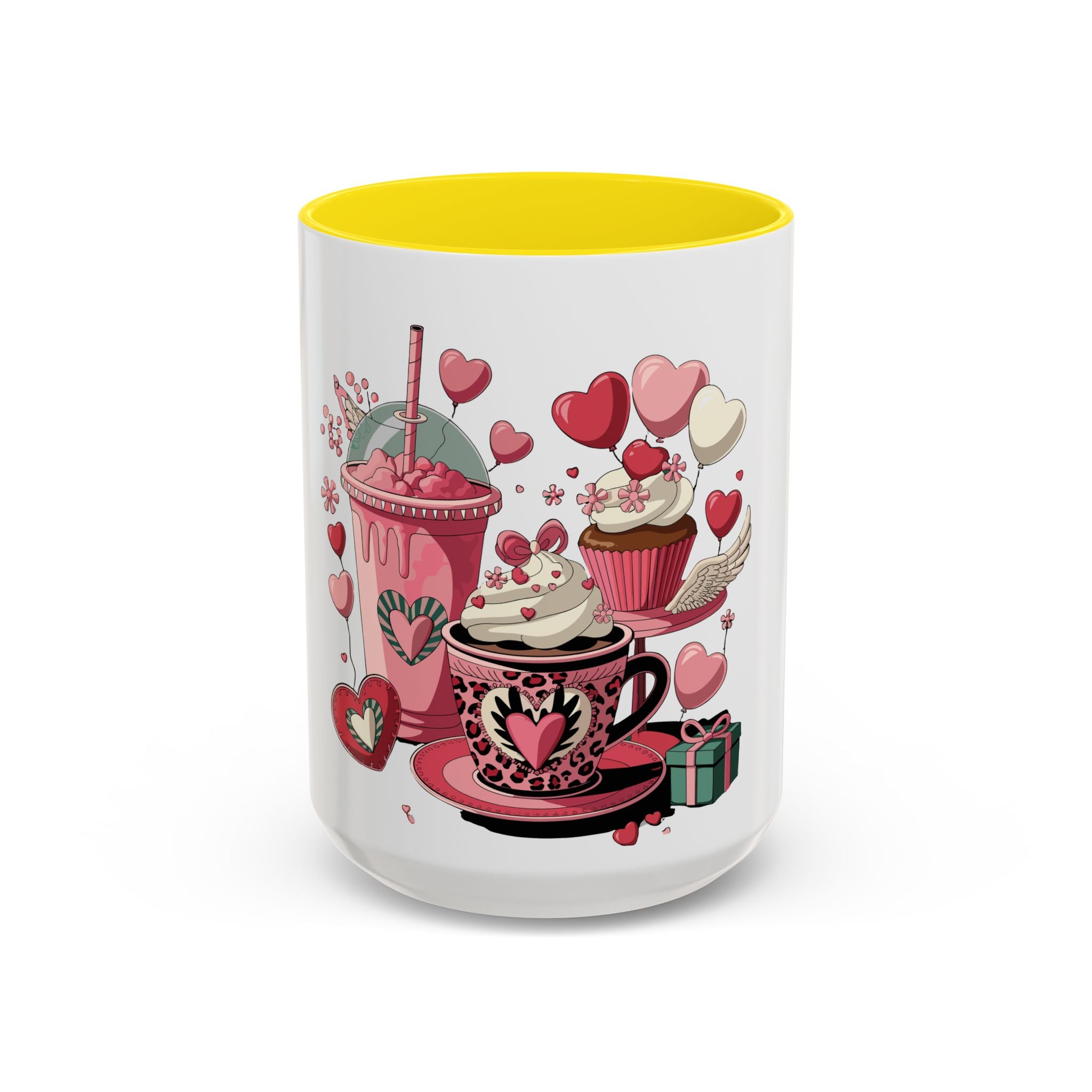 Valentine Dessert Love Accent Coffee Mug — Heart Cupcakes & Sweets 11/15oz