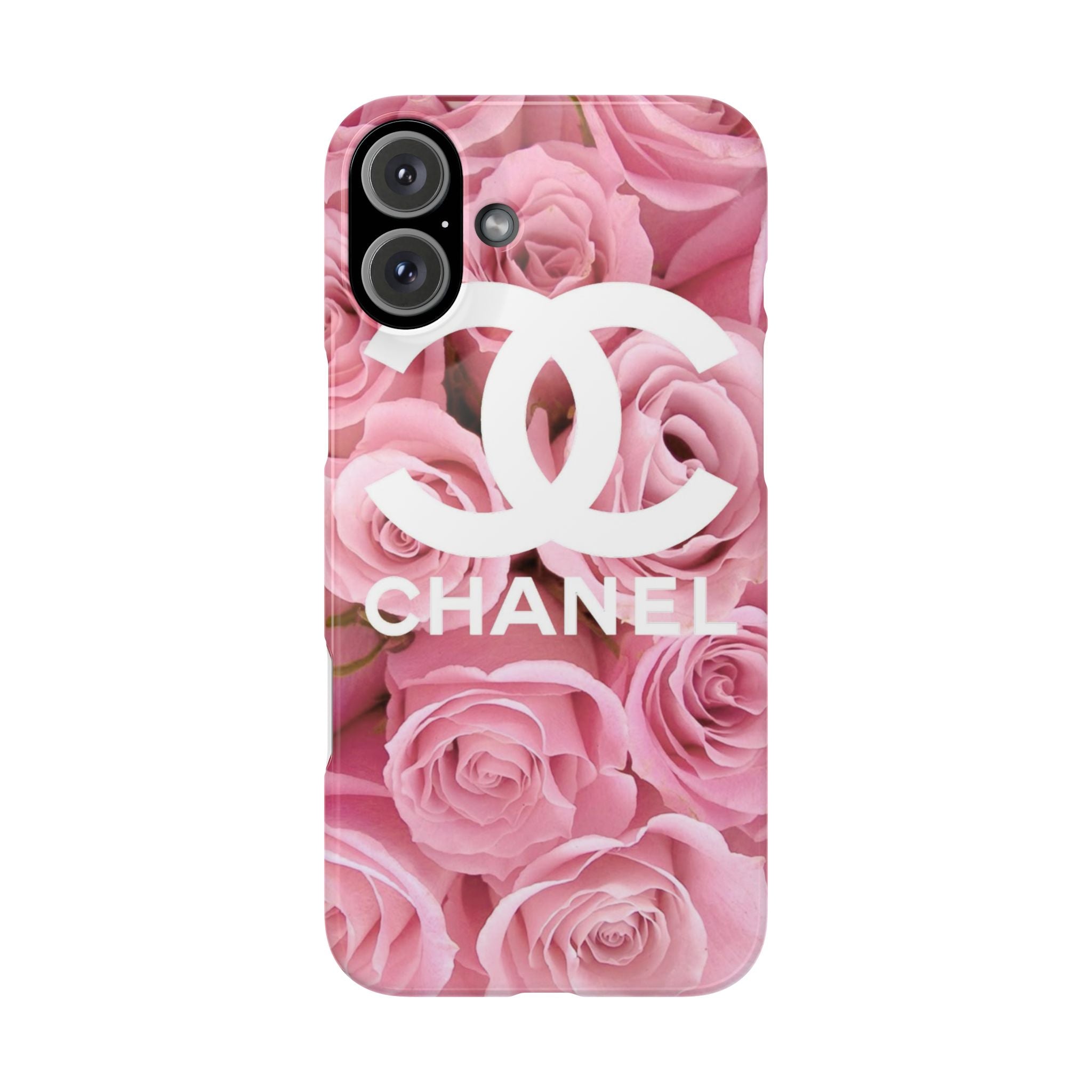 Slim Phone Case — Pink Rose Floral Design with Luxury Logo