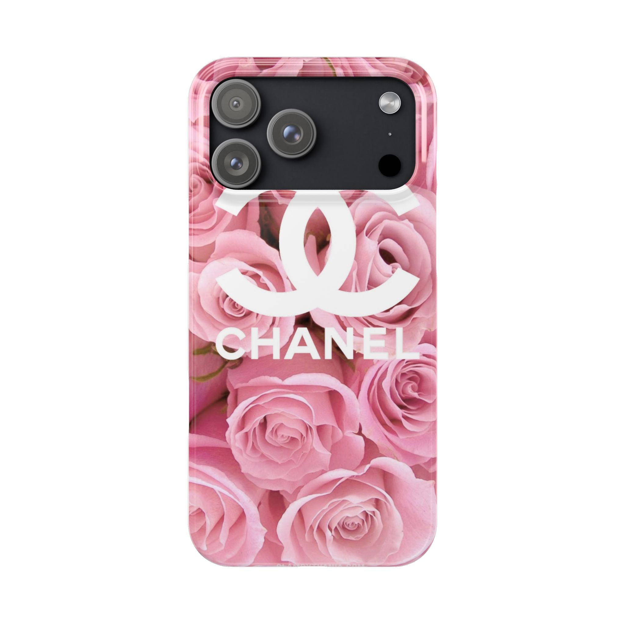 Slim Phone Case — Pink Rose Floral Design with Luxury Logo