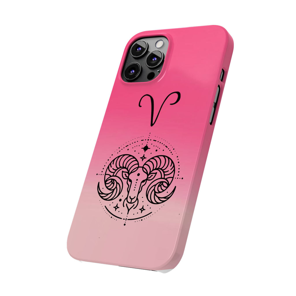 Aries Zodiac Slim Phone Case - Pink Gradient Ram Horoscope Design