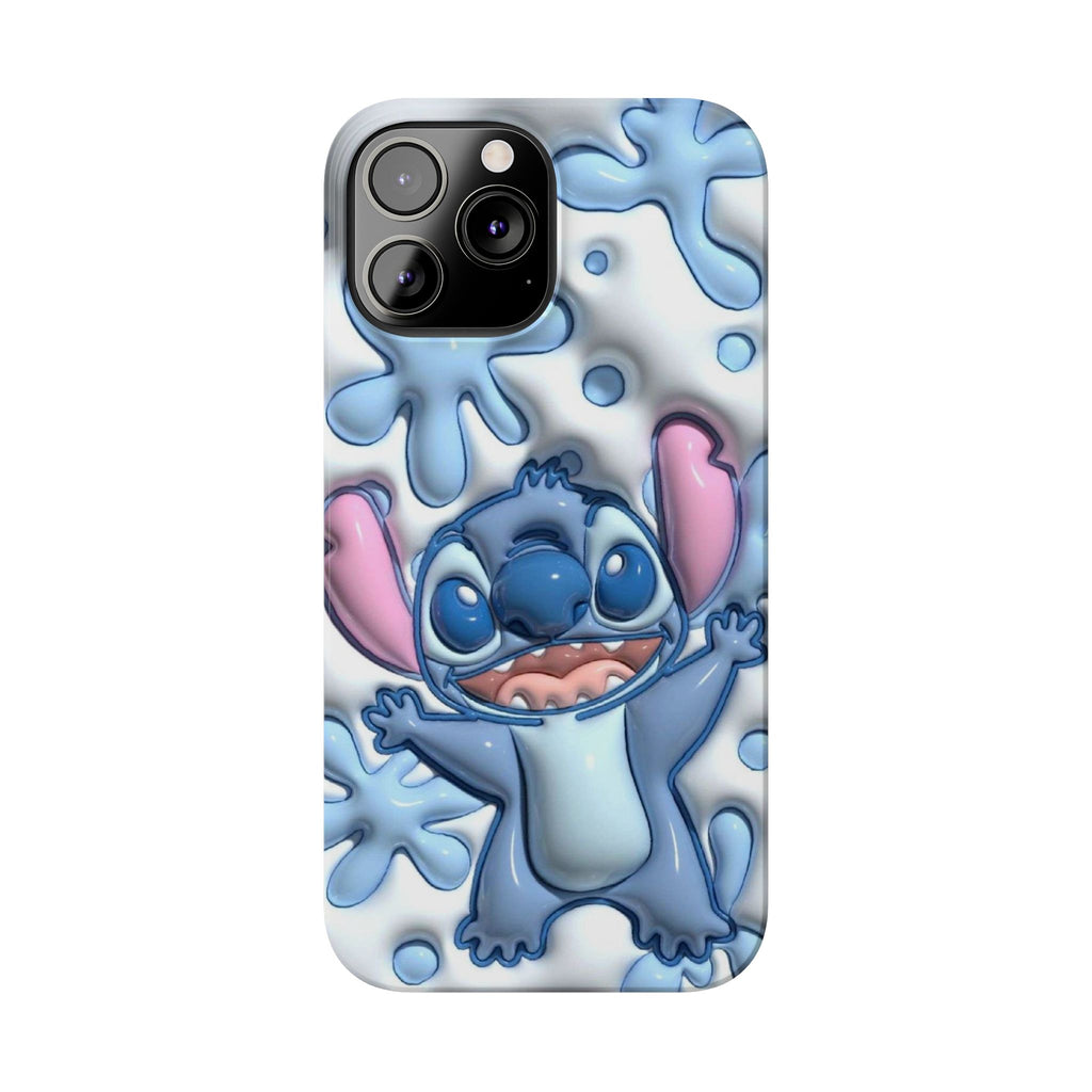 Cute Stitch Slim Phone Case – Blue Splash Cartoon Phone Cover