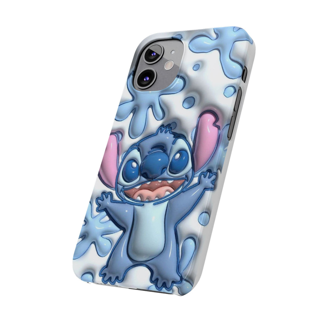 Cute Stitch Slim Phone Case – Blue Splash Cartoon Phone Cover