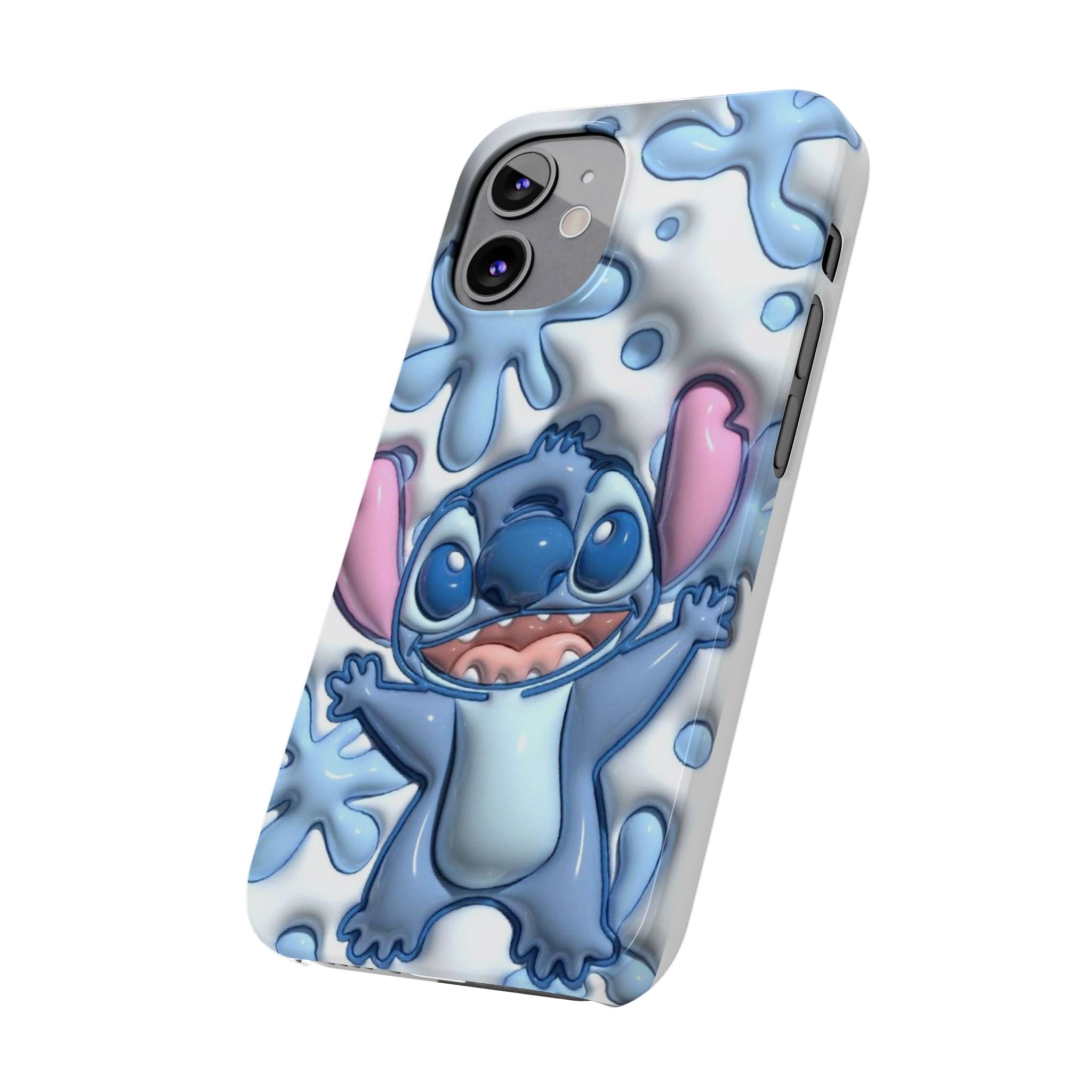 Cute Stitch Slim Phone Case – Blue Splash Cartoon Phone Cover
