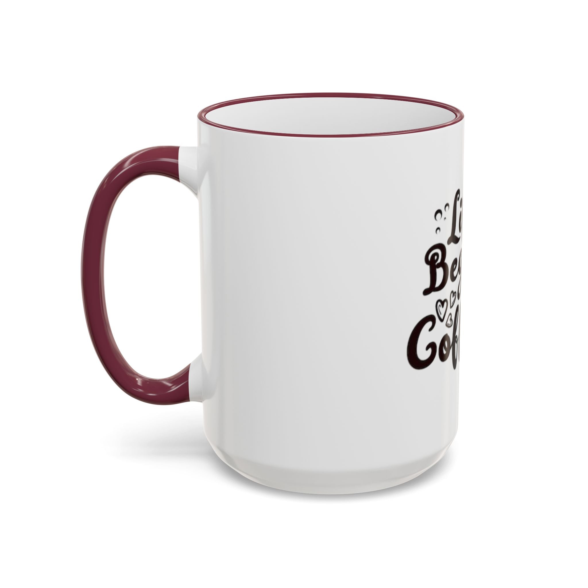 Life Begins After Coffee Accent Rim Mug — Cute Script Coffee Lover Gift (11oz/15oz)