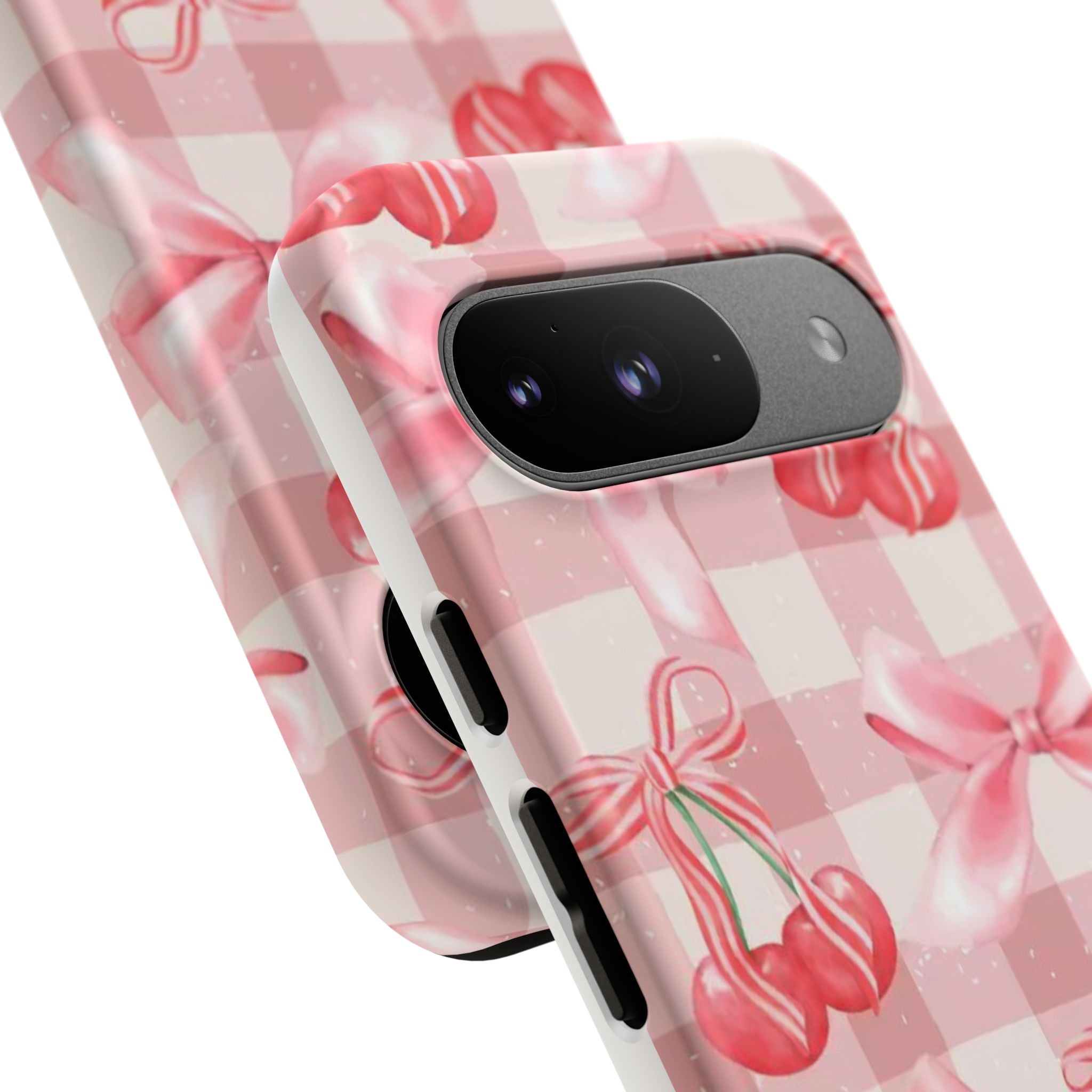 Pink Cherry Bow Phone Case — Cute Gingham Cherry Pattern
