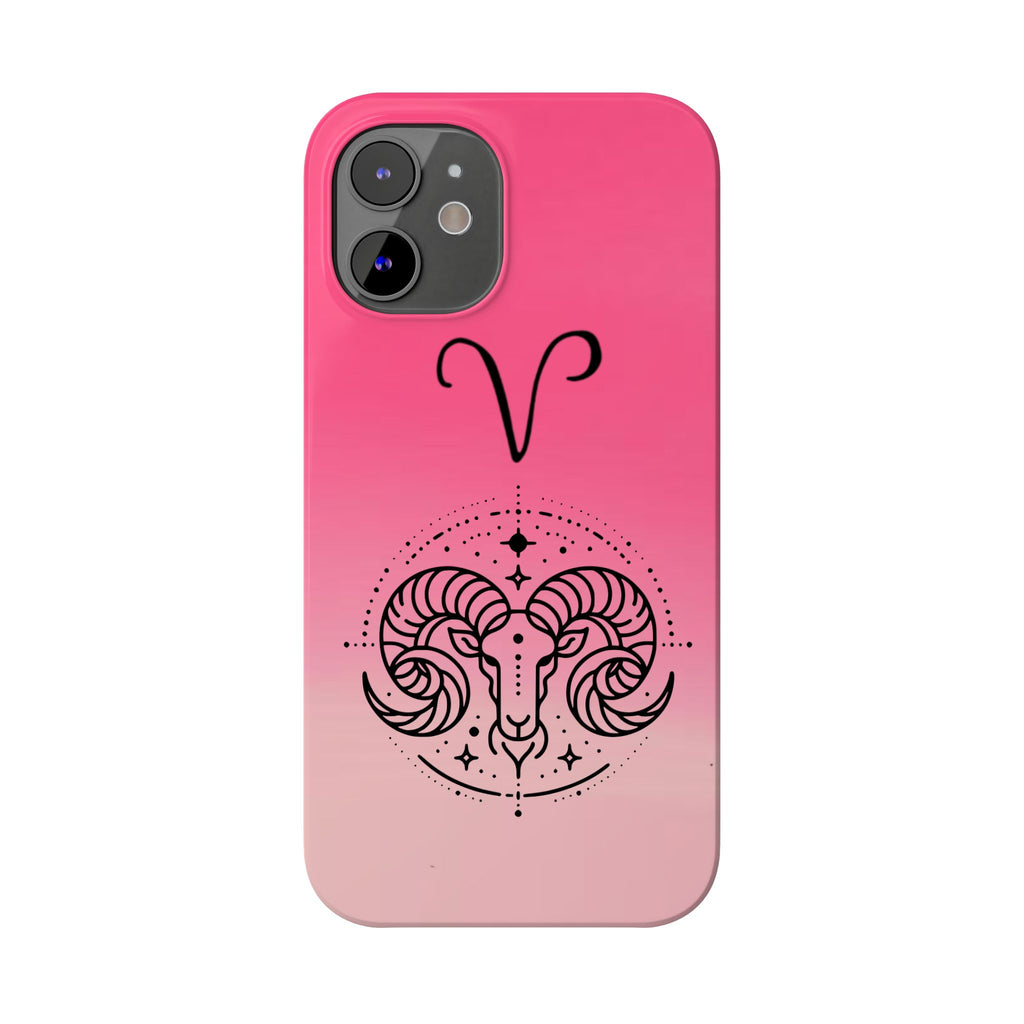 Aries Zodiac Slim Phone Case - Pink Gradient Ram Horoscope Design