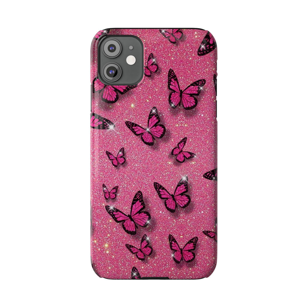 Pink Glitter Butterfly Slim Phone Case — Sparkle Galaxy Floral Phone Cover