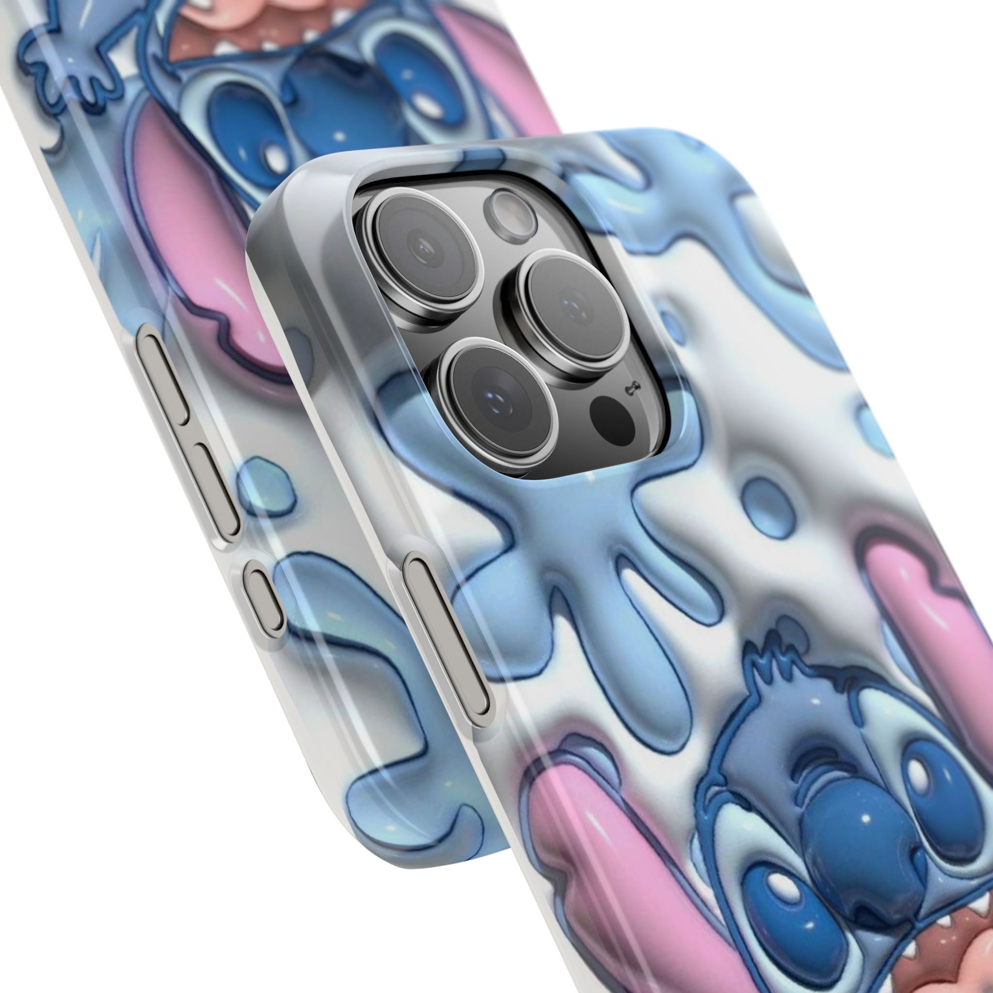 Cute Stitch Slim Phone Case – Blue Splash Cartoon Phone Cover