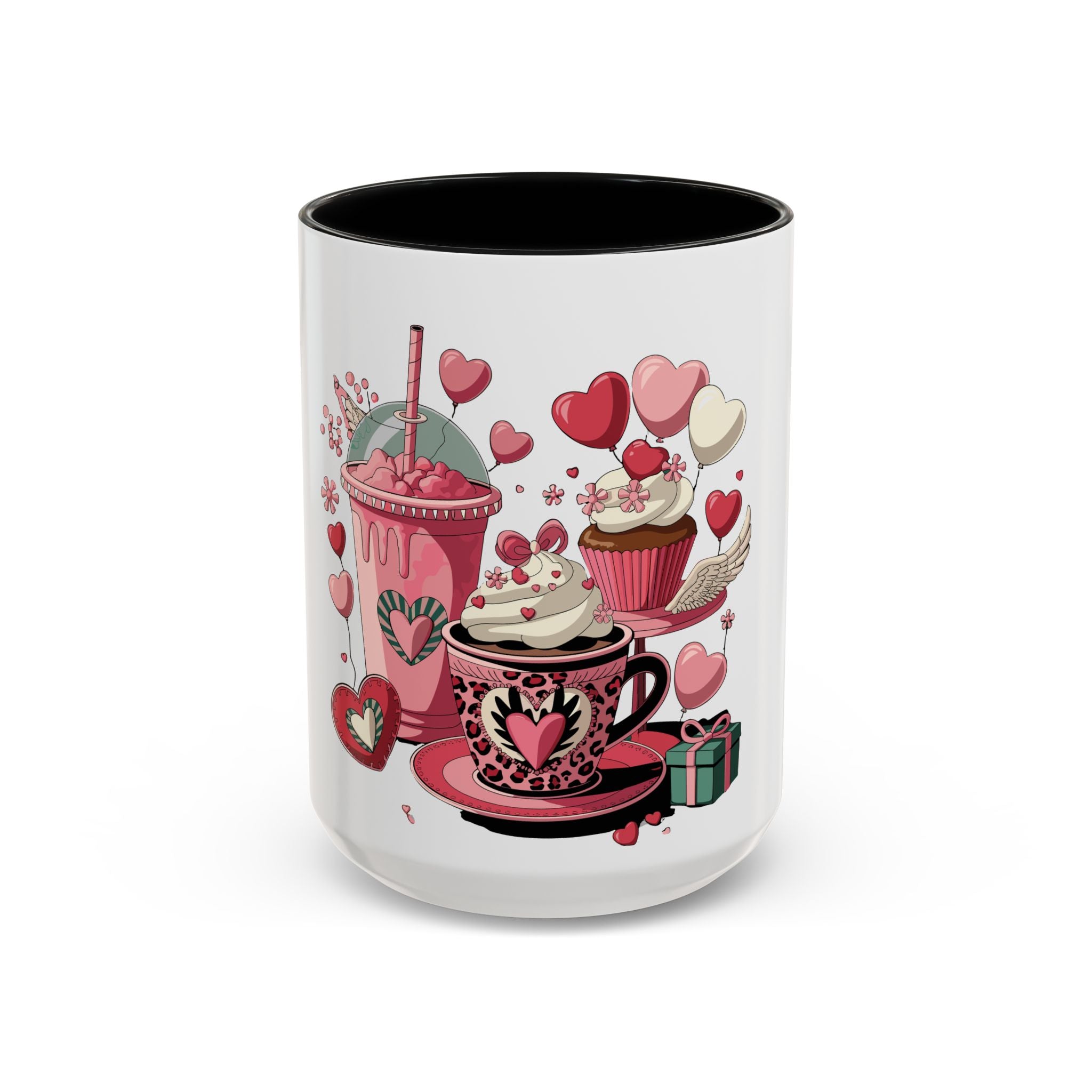 Valentine Dessert Love Accent Coffee Mug — Heart Cupcakes & Sweets 11/15oz