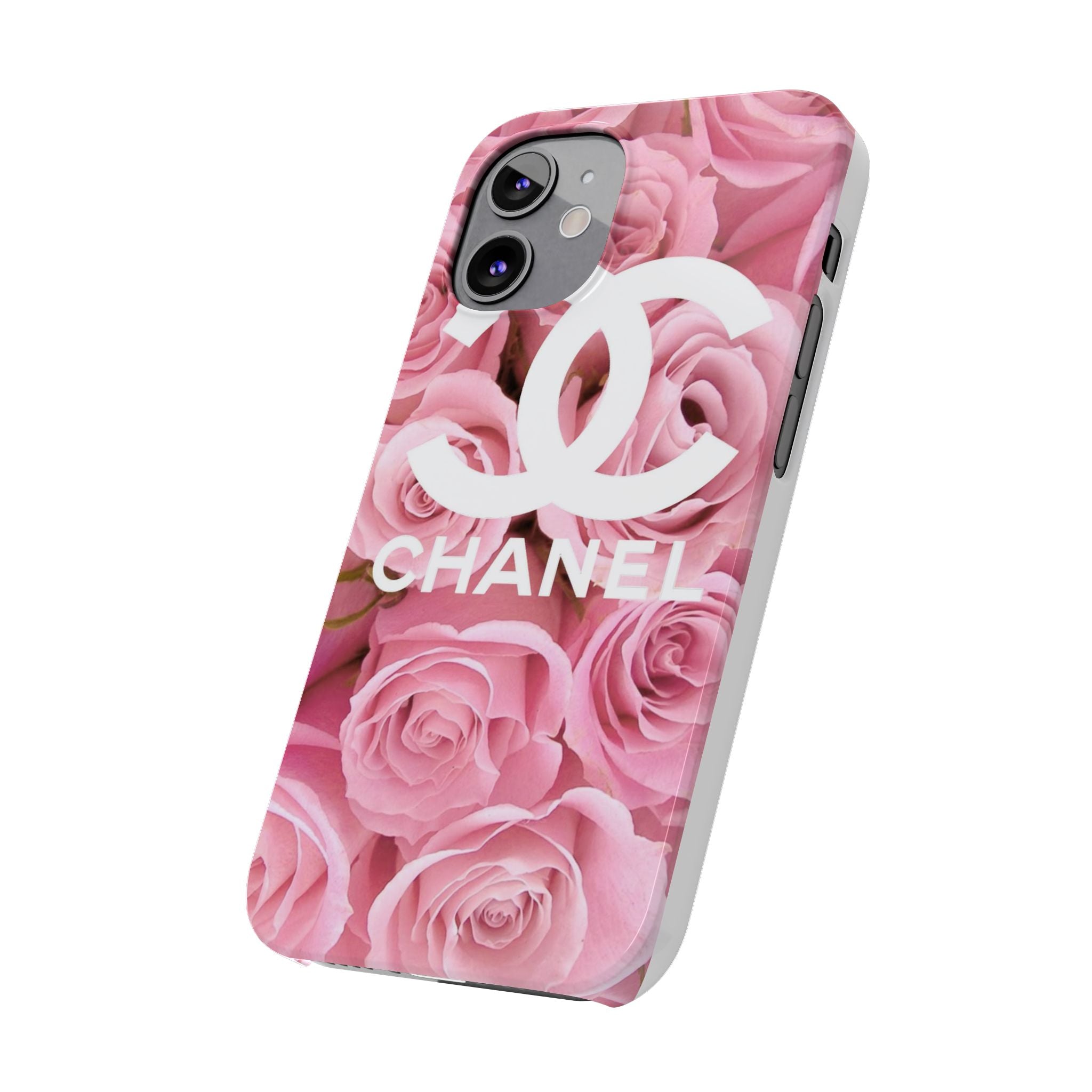 Slim Phone Case — Pink Rose Floral Design with Luxury Logo