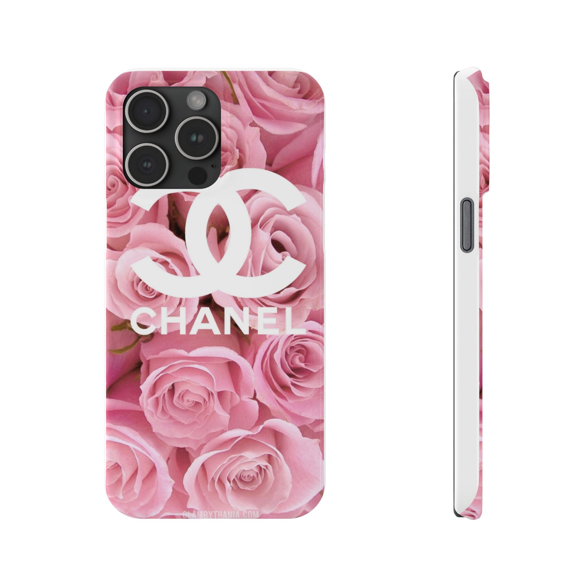 Slim Phone Case — Pink Rose Floral Design with Luxury Logo