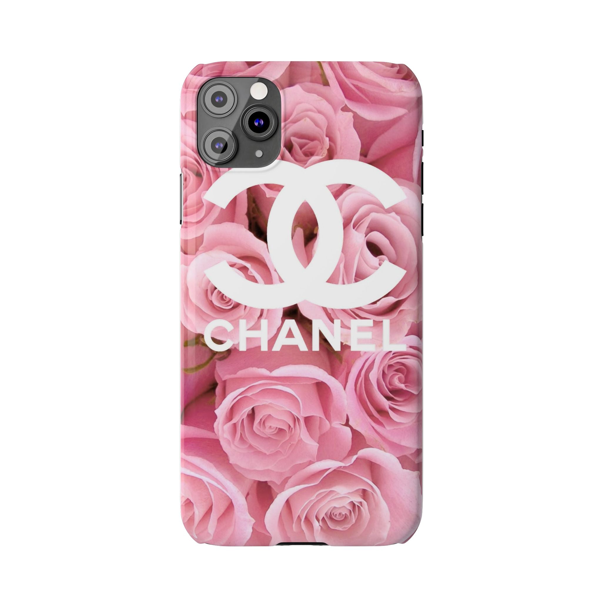 Slim Phone Case — Pink Rose Floral Design with Luxury Logo