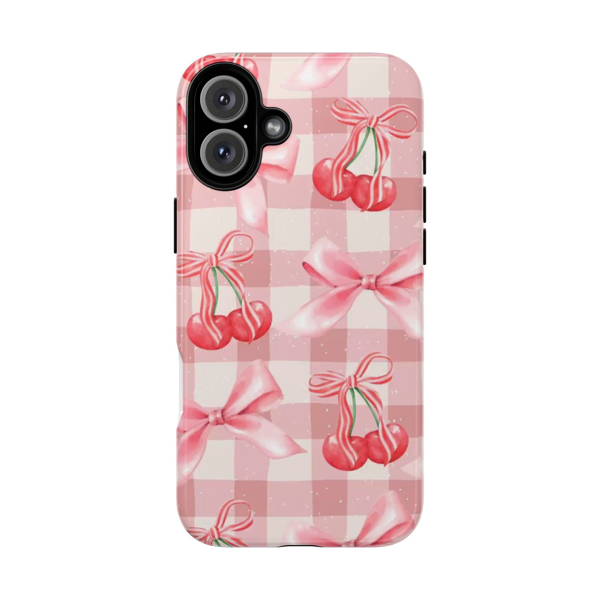 Pink Cherry Bow Phone Case — Cute Gingham Cherry Pattern