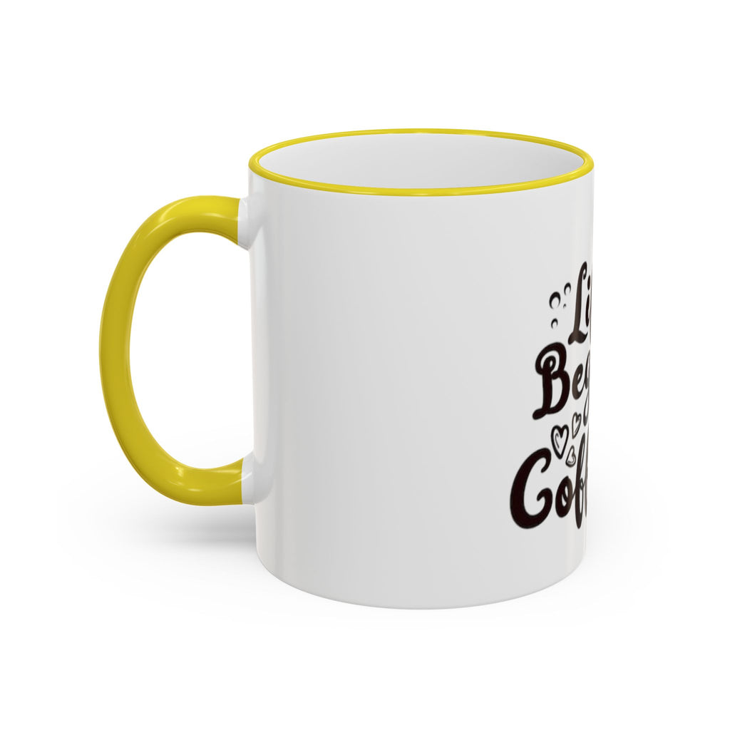 Life Begins After Coffee Accent Rim Mug — Cute Script Coffee Lover Gift (11oz/15oz)