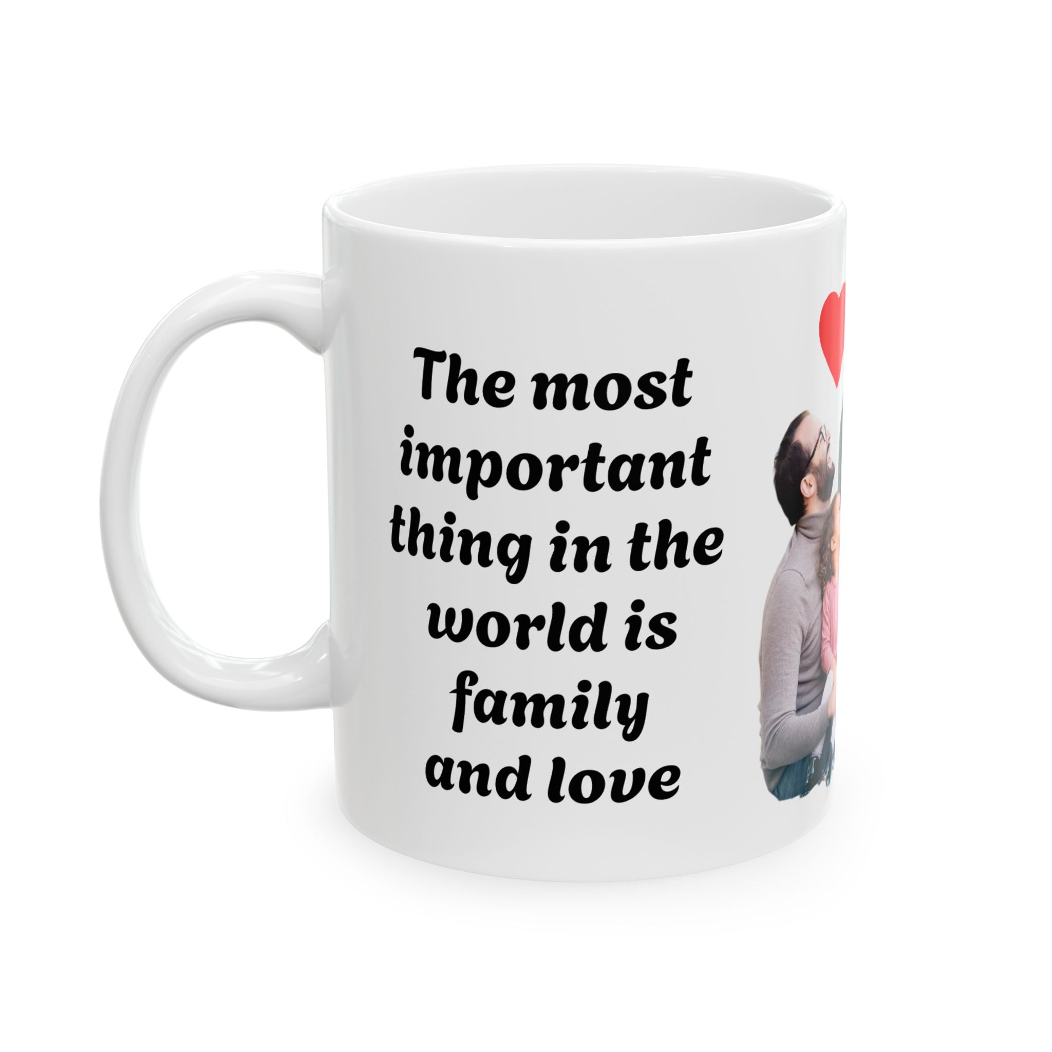 Family Photo Ceramic Mug - Personalized Photo Coffee Cup with Heart Accent (11oz, 15oz)