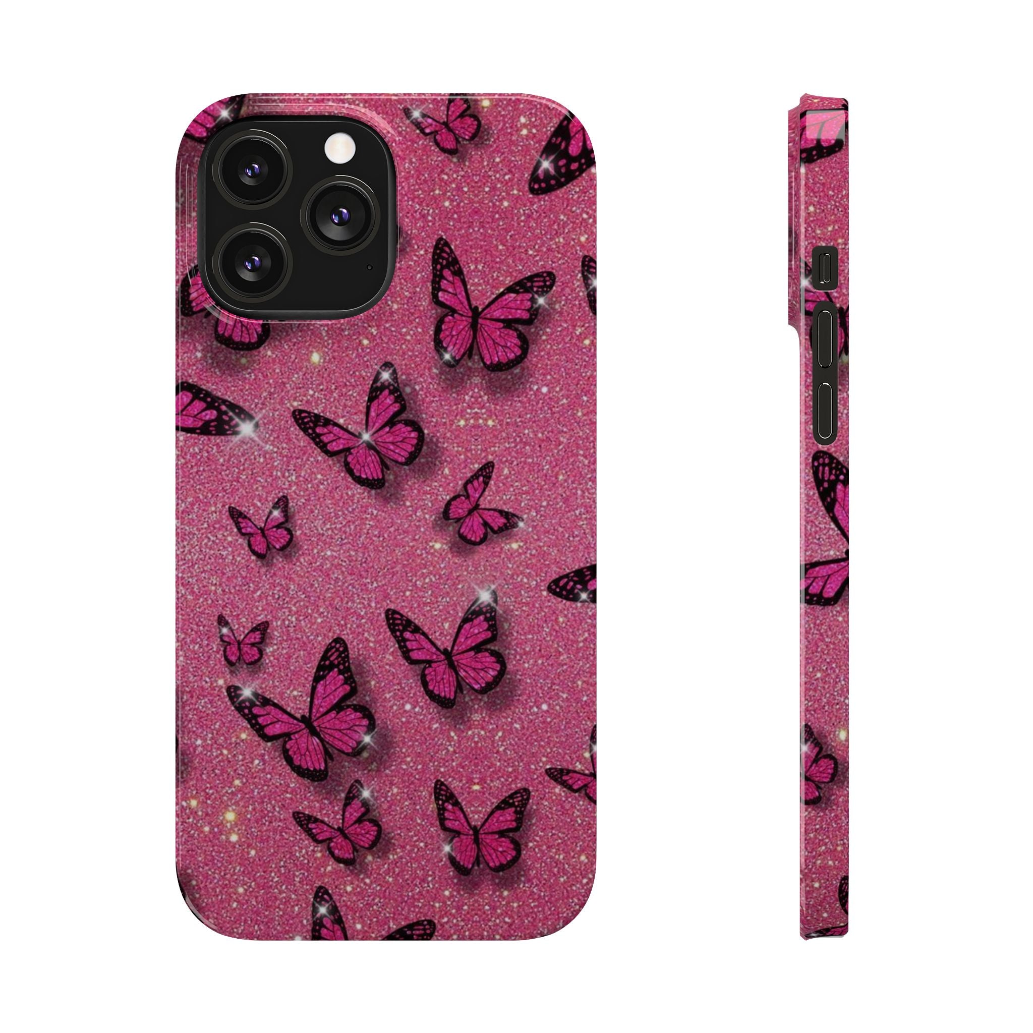 Pink Glitter Butterfly Slim Phone Case — Sparkle Galaxy Floral Phone Cover