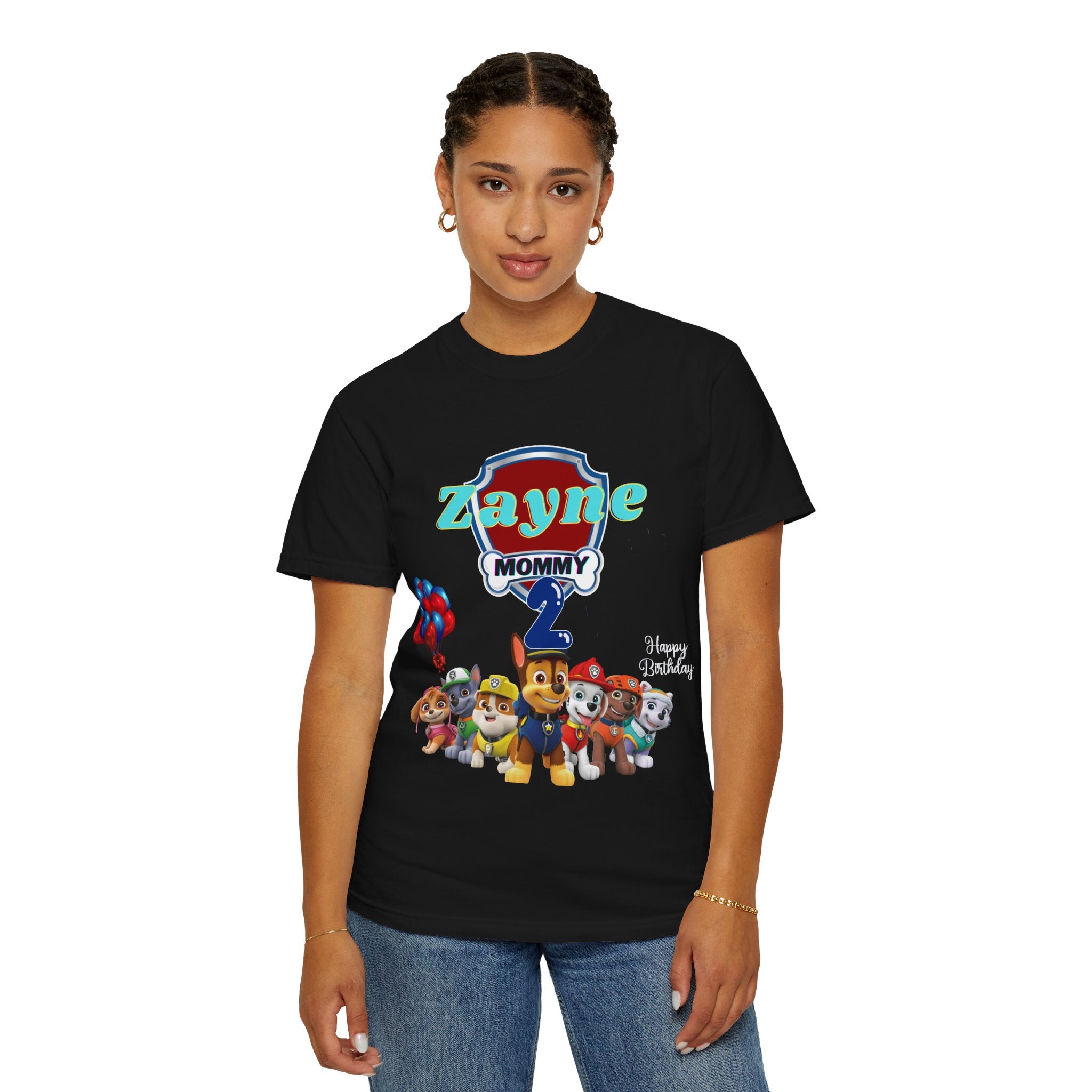 Kids' Paw Patrol Birthday T-Shirt — "Zayne Mommy 2" Personalized Party Tee