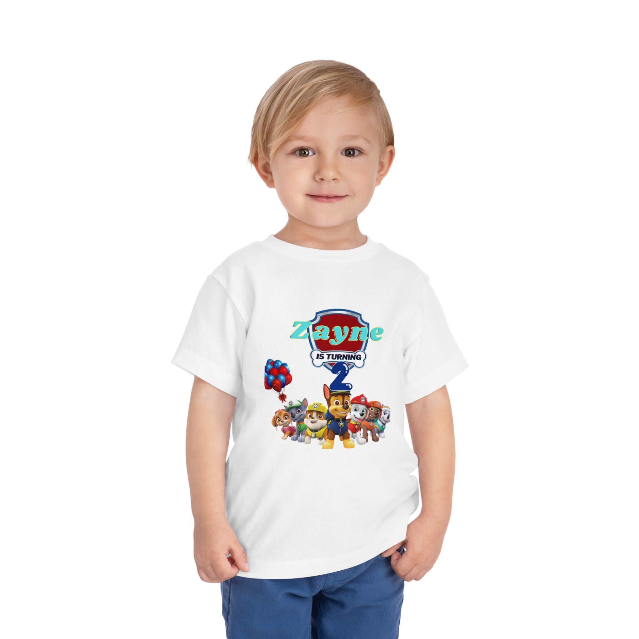 Paw Patrol 2nd Birthday Toddler Tee – Personalized "Zayne is Turning 2"