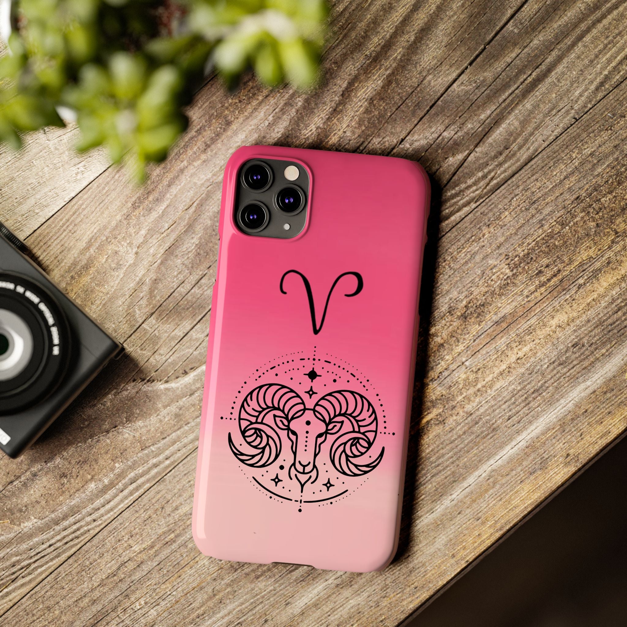 Aries Zodiac Slim Phone Case - Pink Gradient Ram Horoscope Design