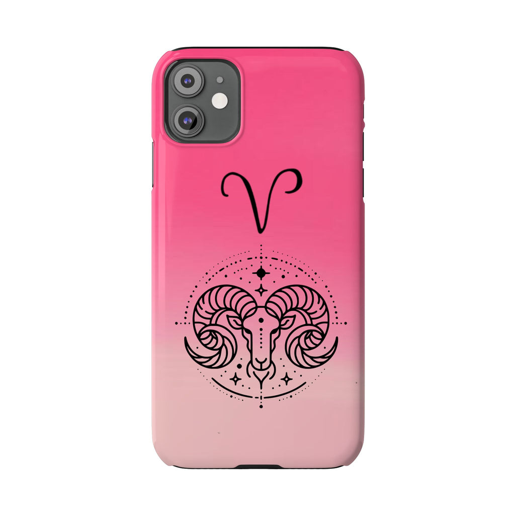 Aries Zodiac Slim Phone Case - Pink Gradient Ram Horoscope Design