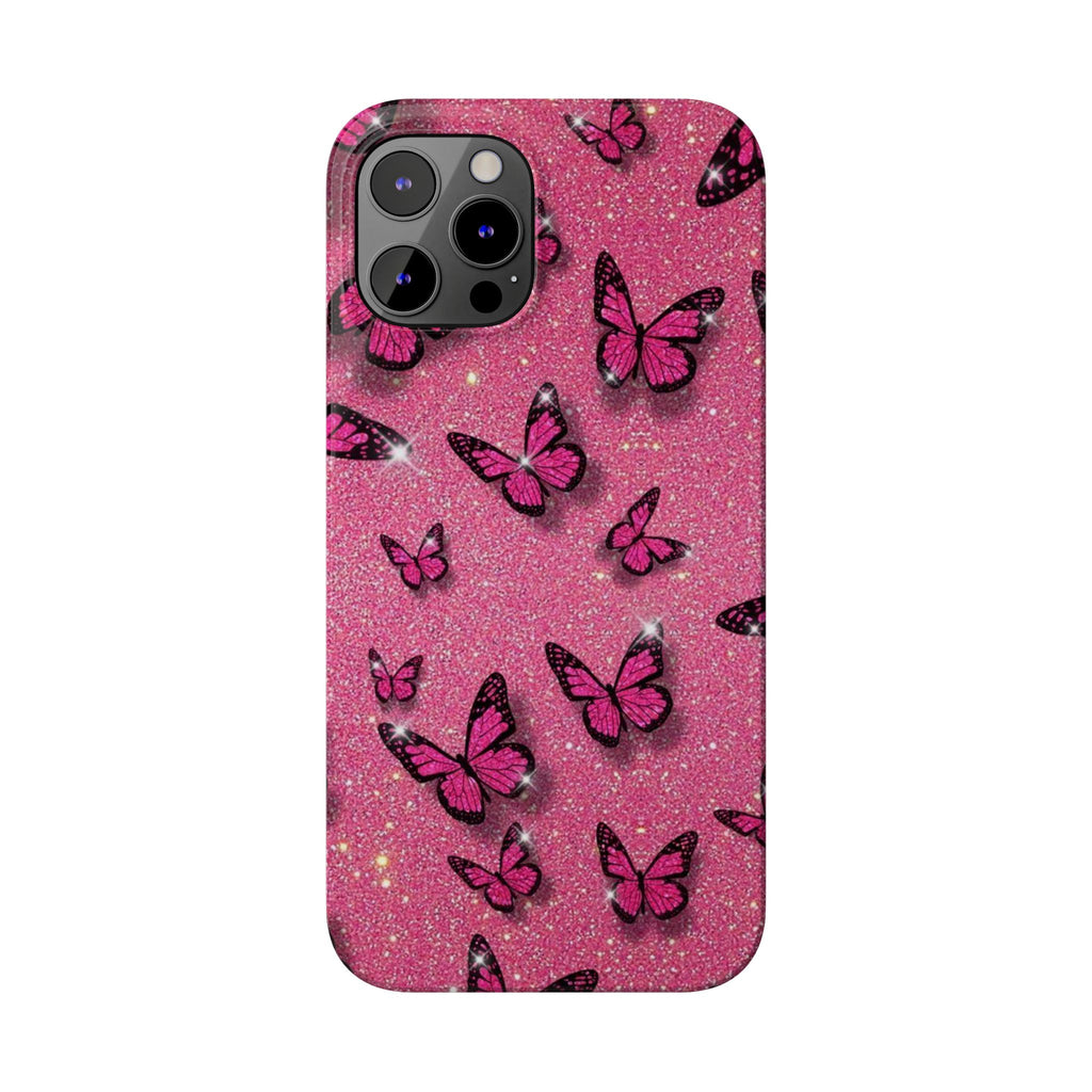 Pink Glitter Butterfly Slim Phone Case — Sparkle Galaxy Floral Phone Cover