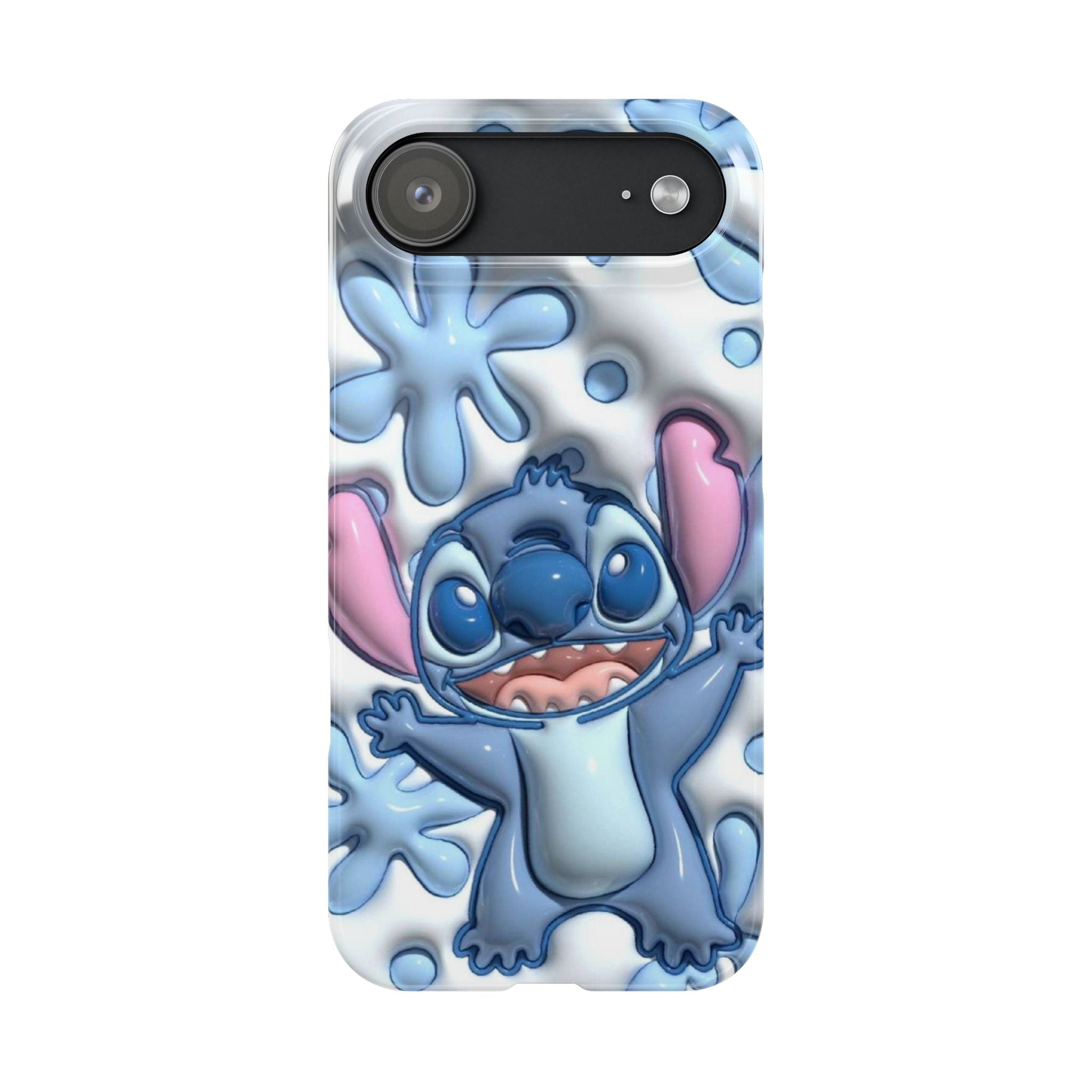 Cute Stitch Slim Phone Case – Blue Splash Cartoon Phone Cover