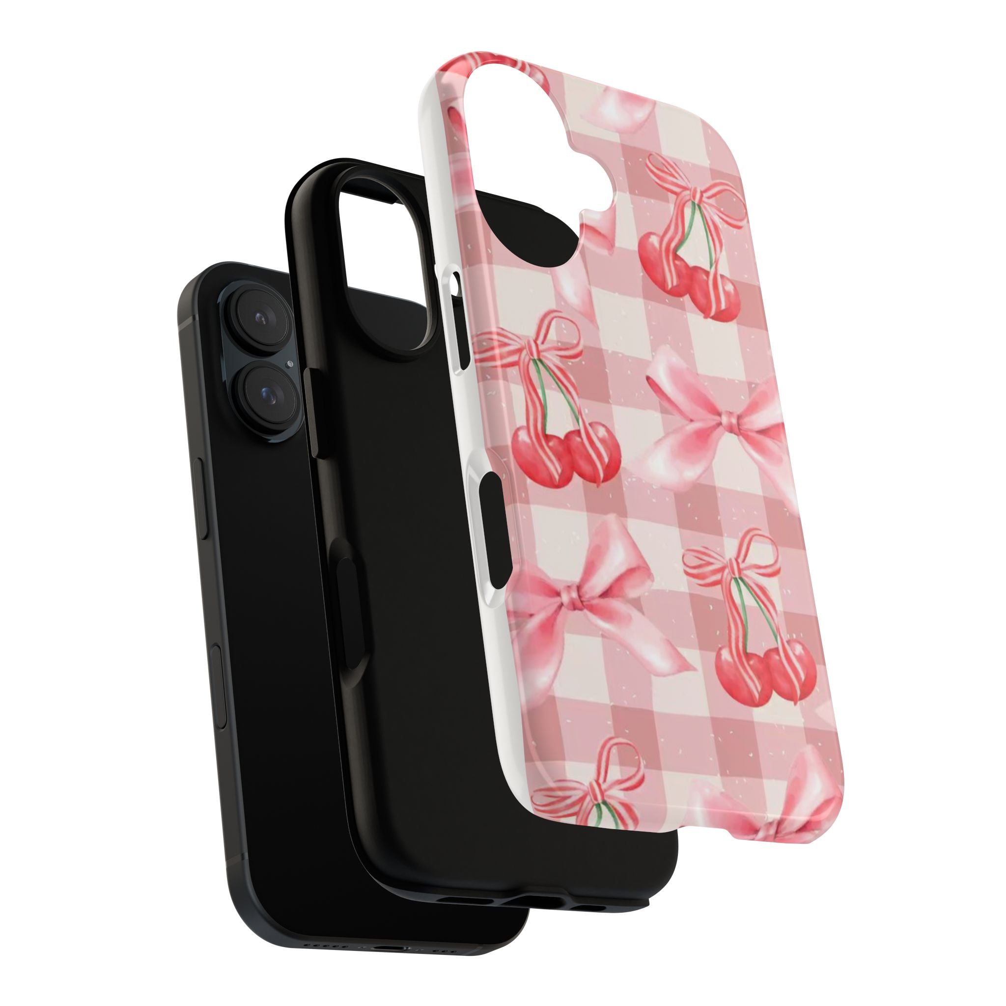 Pink Cherry Bow Phone Case — Cute Gingham Cherry Pattern