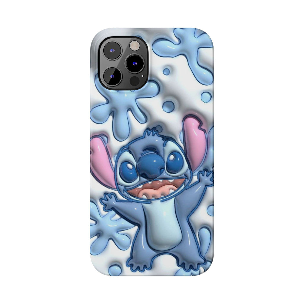 Cute Stitch Slim Phone Case – Blue Splash Cartoon Phone Cover