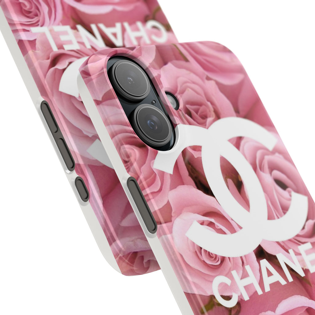 Slim Phone Case — Pink Rose Floral Design with Luxury Logo
