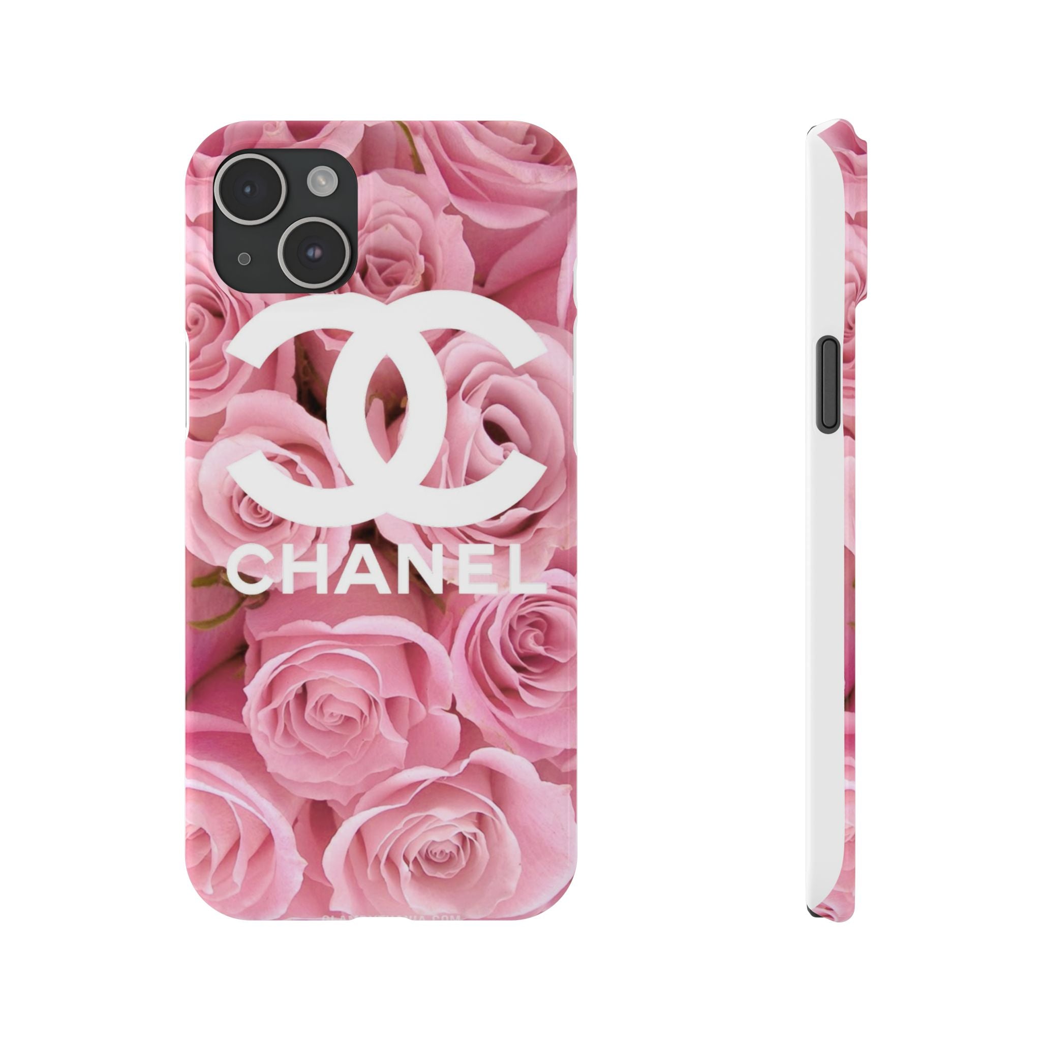 Slim Phone Case — Pink Rose Floral Design with Luxury Logo