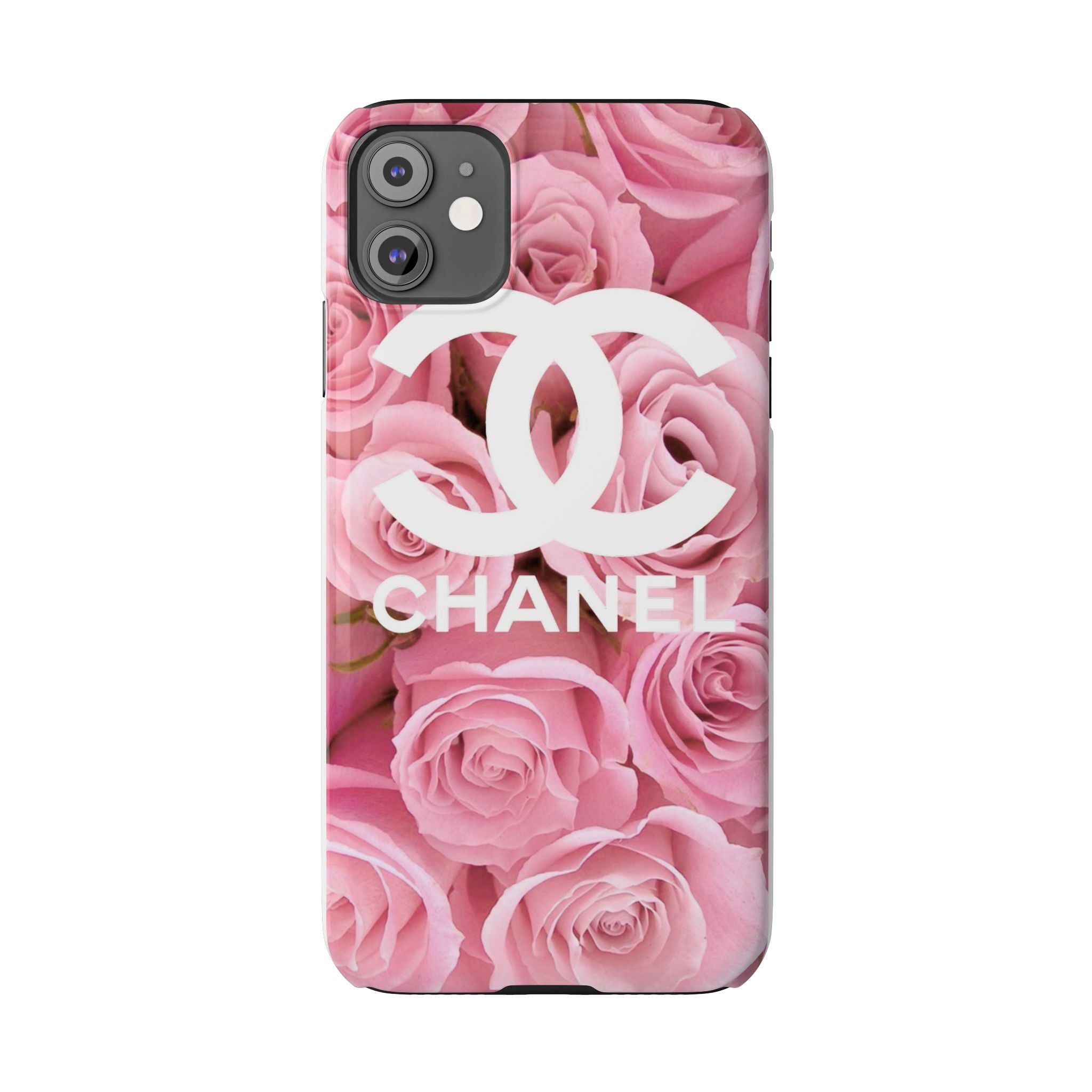 Slim Phone Case — Pink Rose Floral Design with Luxury Logo