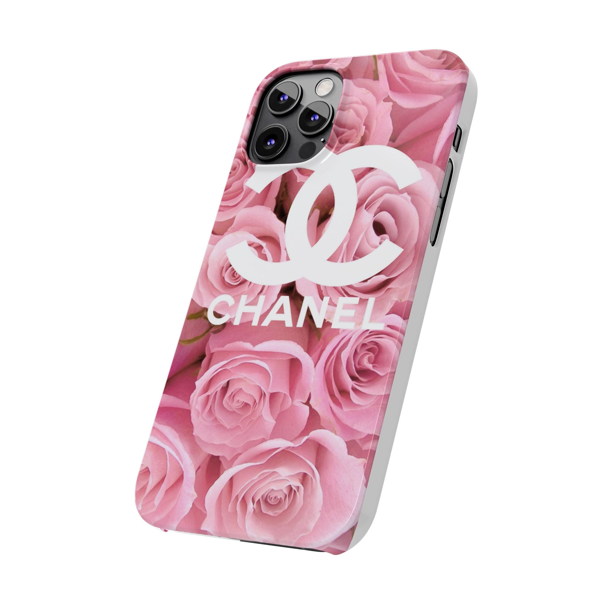 Slim Phone Case — Pink Rose Floral Design with Luxury Logo