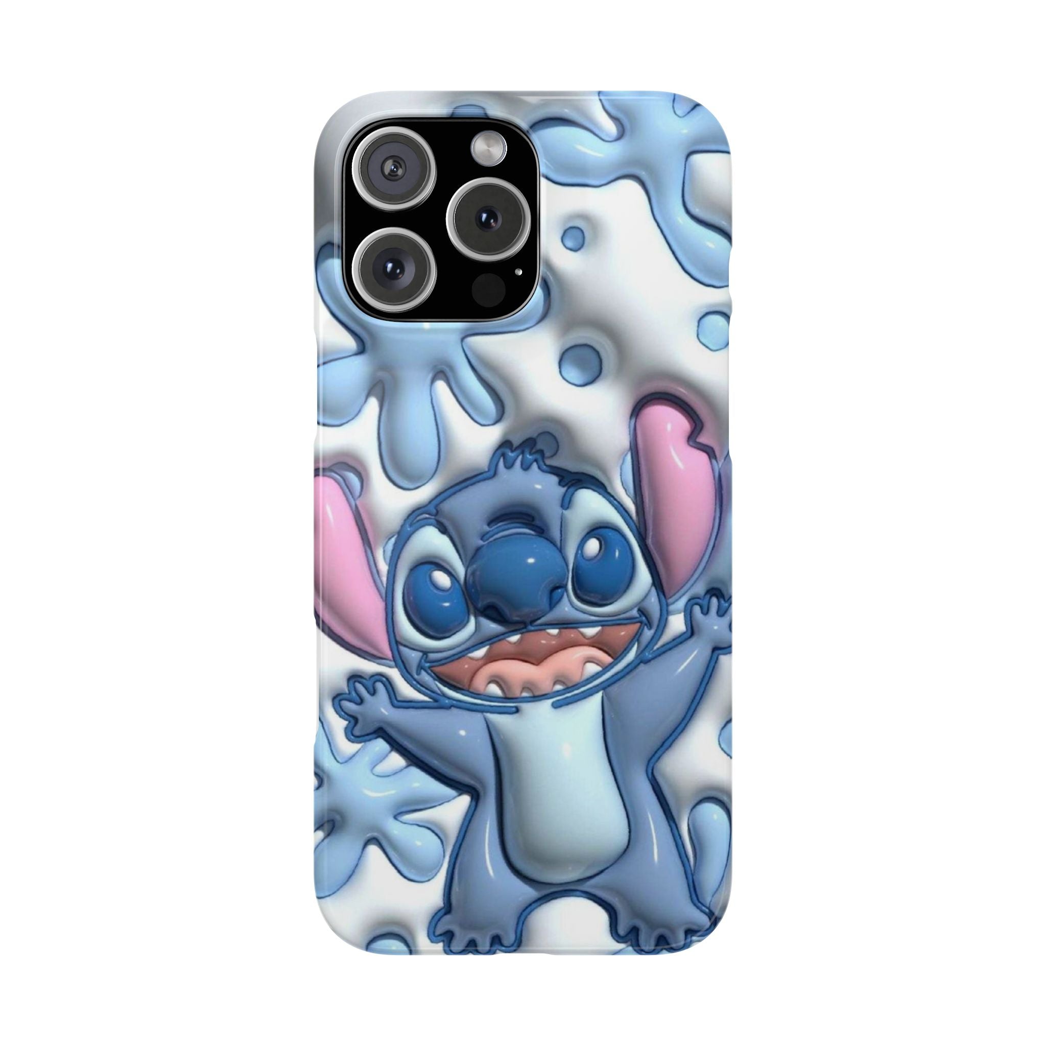 Cute Stitch Slim Phone Case – Blue Splash Cartoon Phone Cover