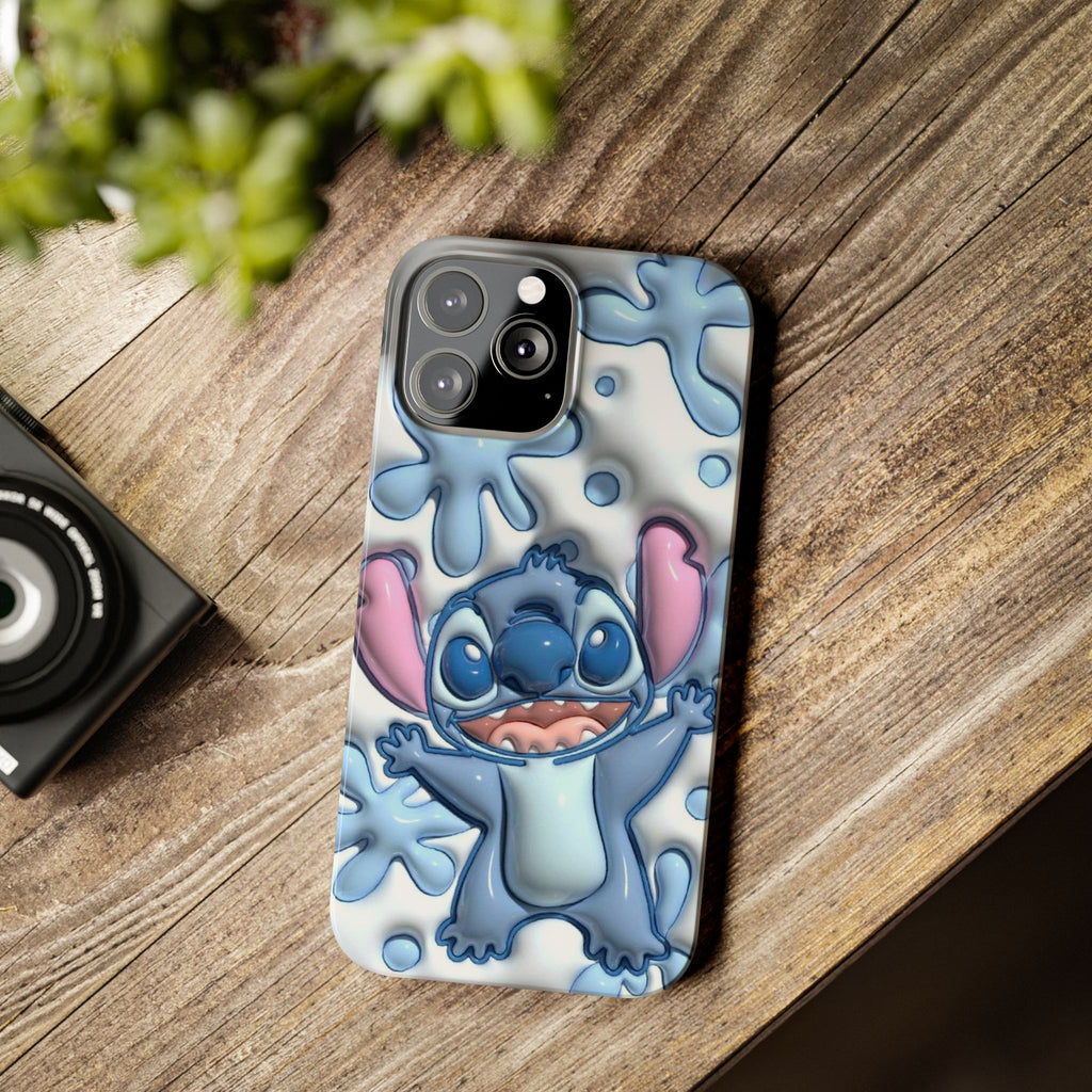 Cute Stitch Slim Phone Case – Blue Splash Cartoon Phone Cover