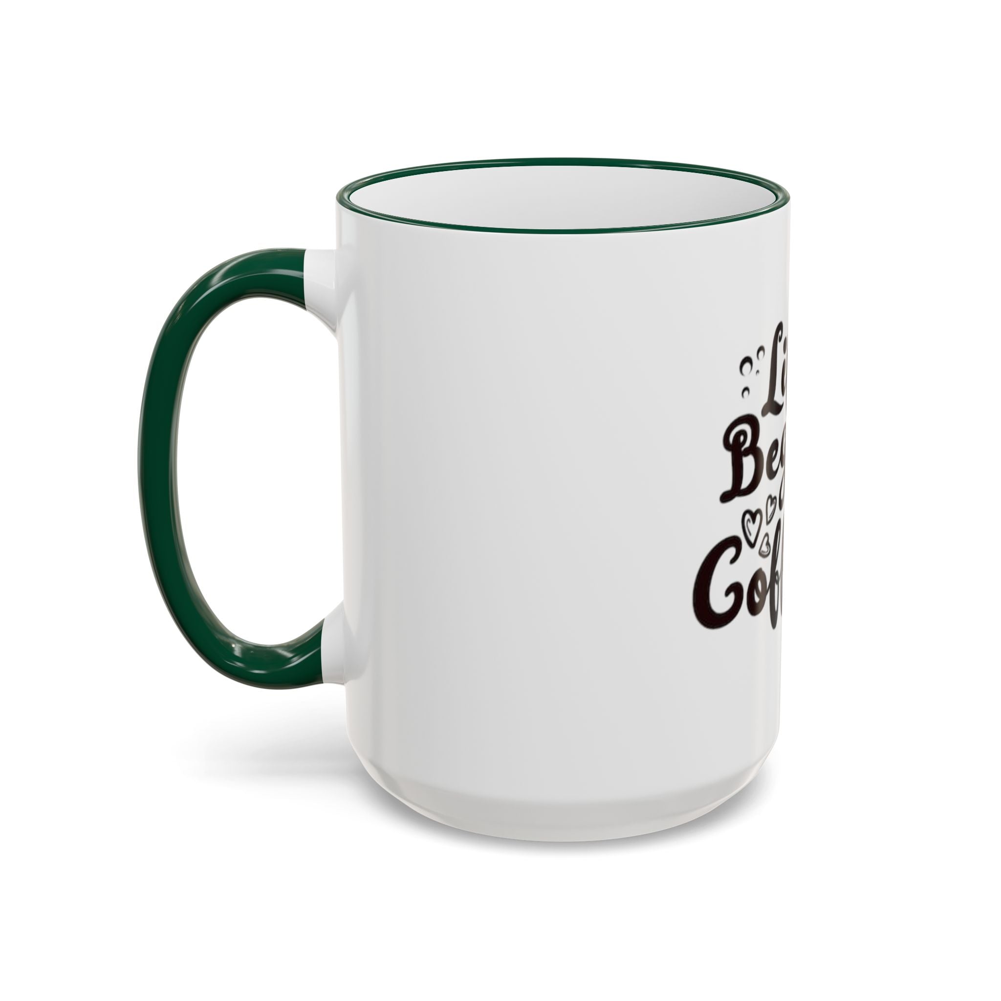 Life Begins After Coffee Accent Rim Mug — Cute Script Coffee Lover Gift (11oz/15oz)