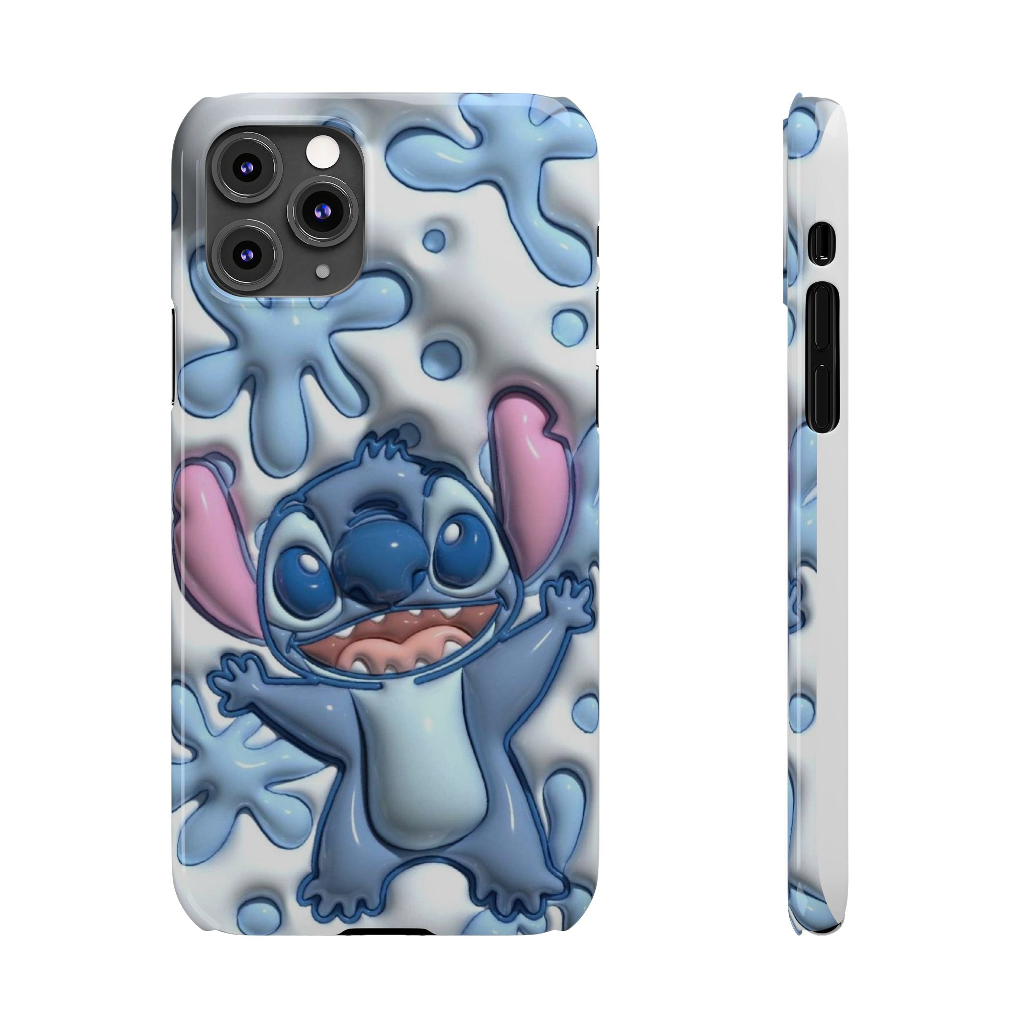 Cute Stitch Slim Phone Case – Blue Splash Cartoon Phone Cover