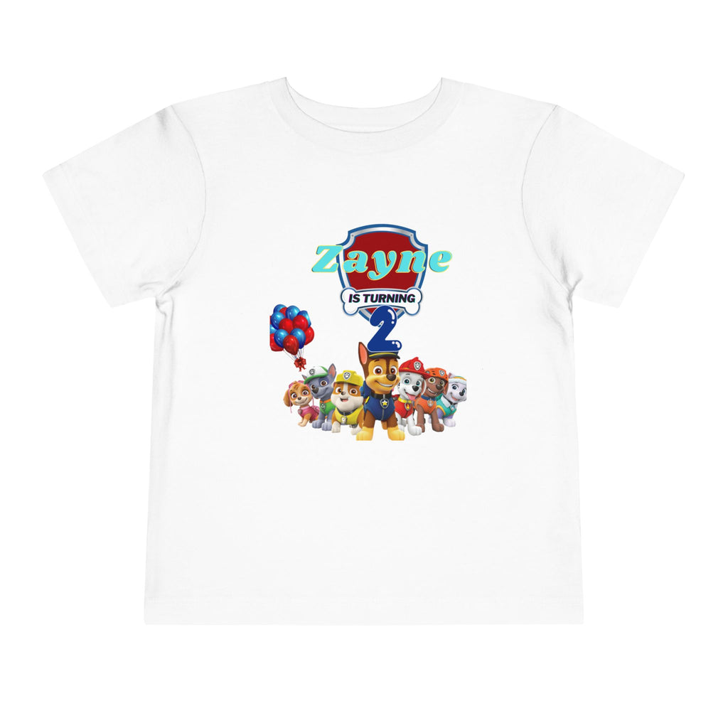 Paw Patrol 2nd Birthday Toddler Tee – Personalized "Zayne is Turning 2"