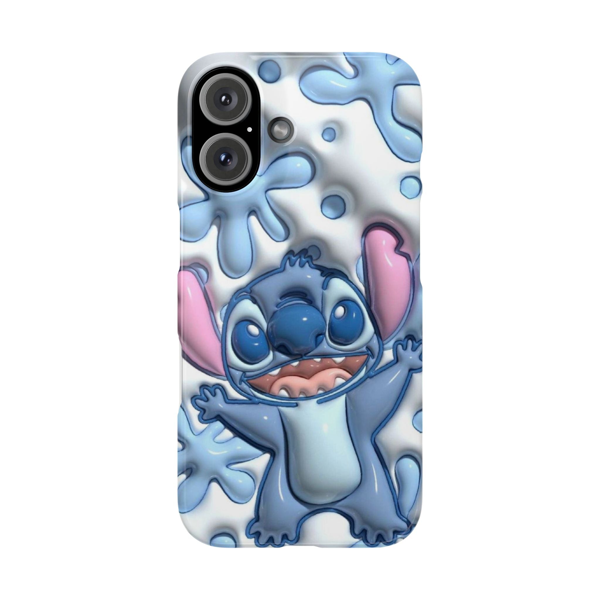 Cute Stitch Slim Phone Case – Blue Splash Cartoon Phone Cover