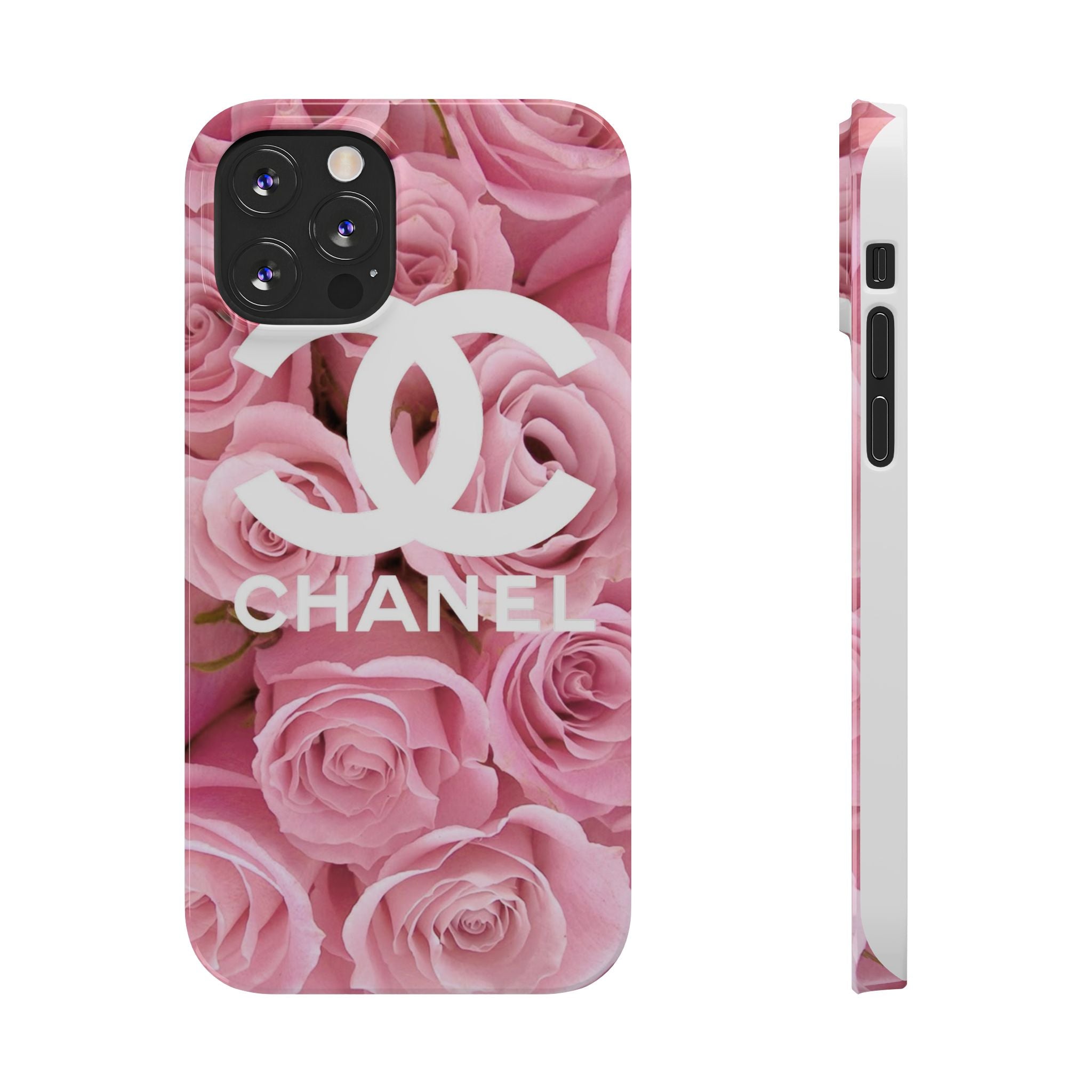 Slim Phone Case — Pink Rose Floral Design with Luxury Logo